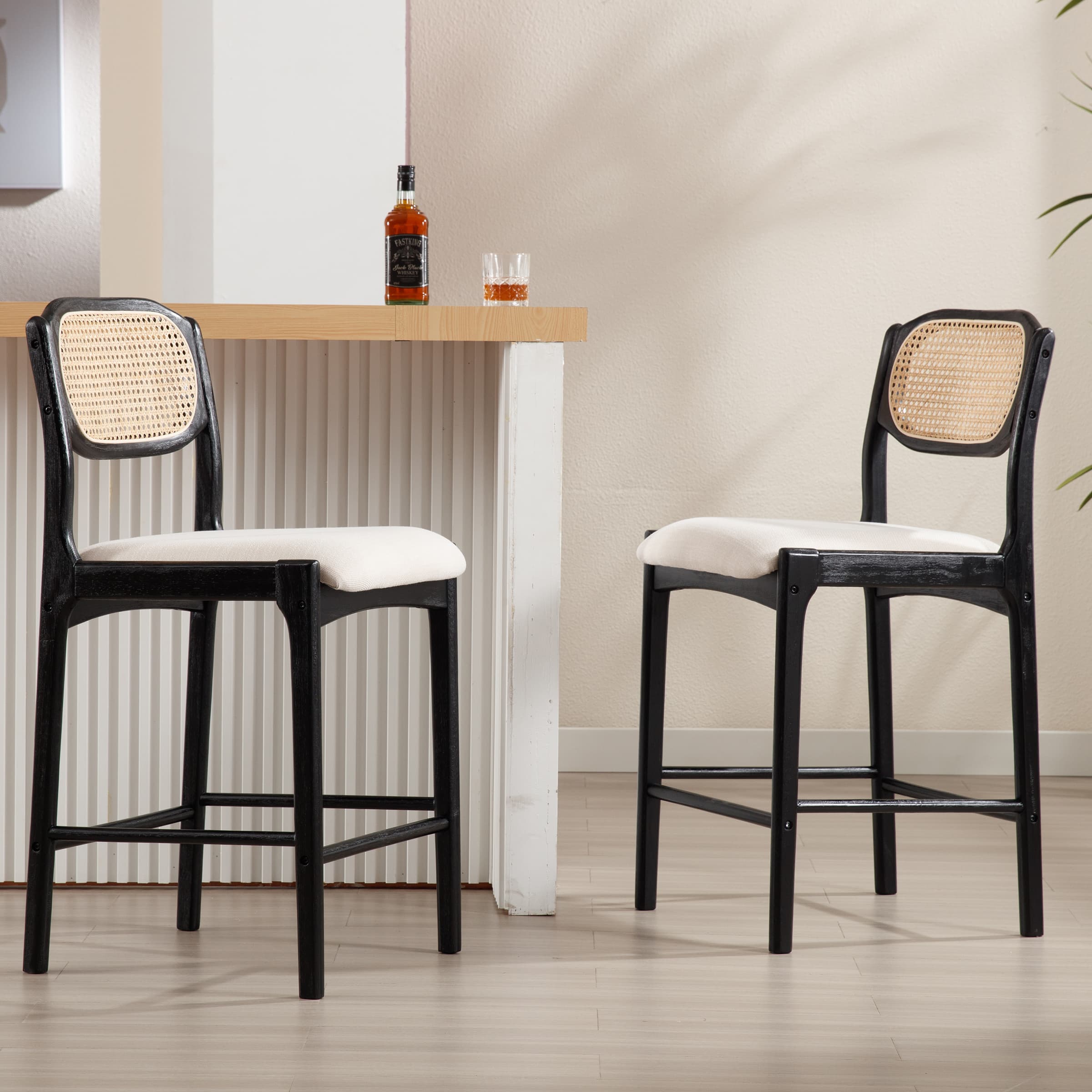 EALSON 26"H Rattan Cane Back Counter Stools Set of 2 - 5756CS