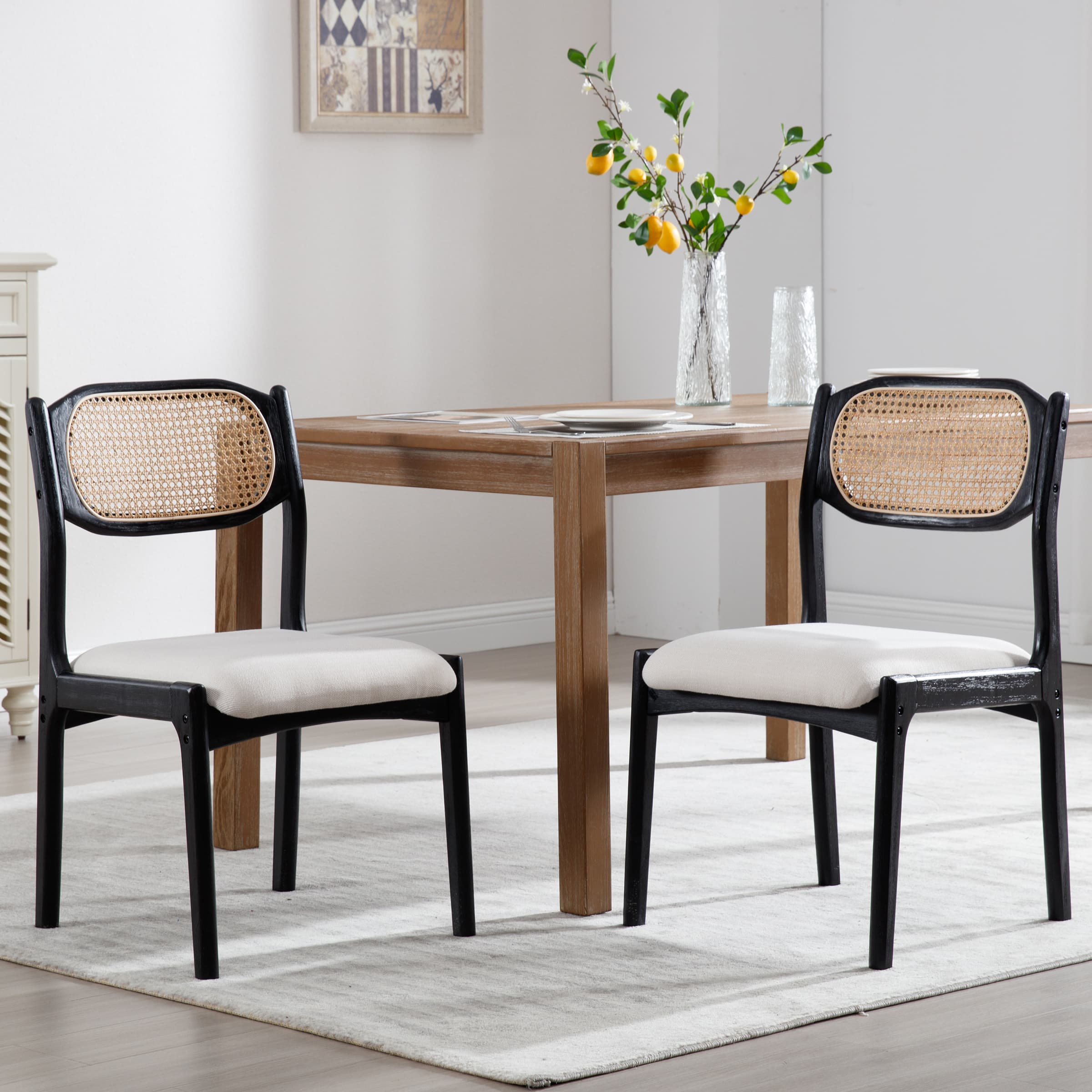 EALSON Hardwood Rattan Back Dining Chairs Set of 2 - 1942DC