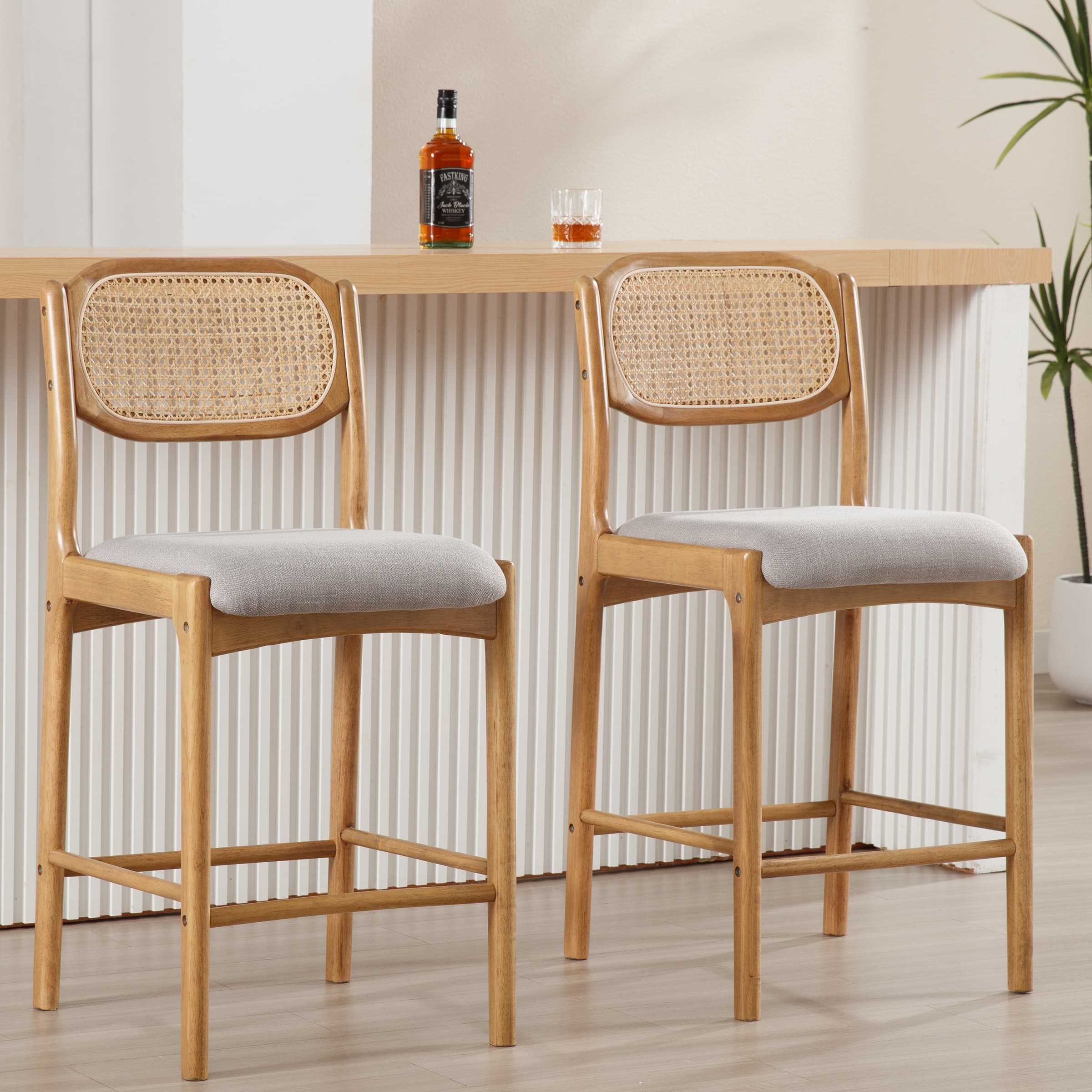 EALSON 26"H Rattan Cane Back Counter Stools Set of 2 - 5756CS