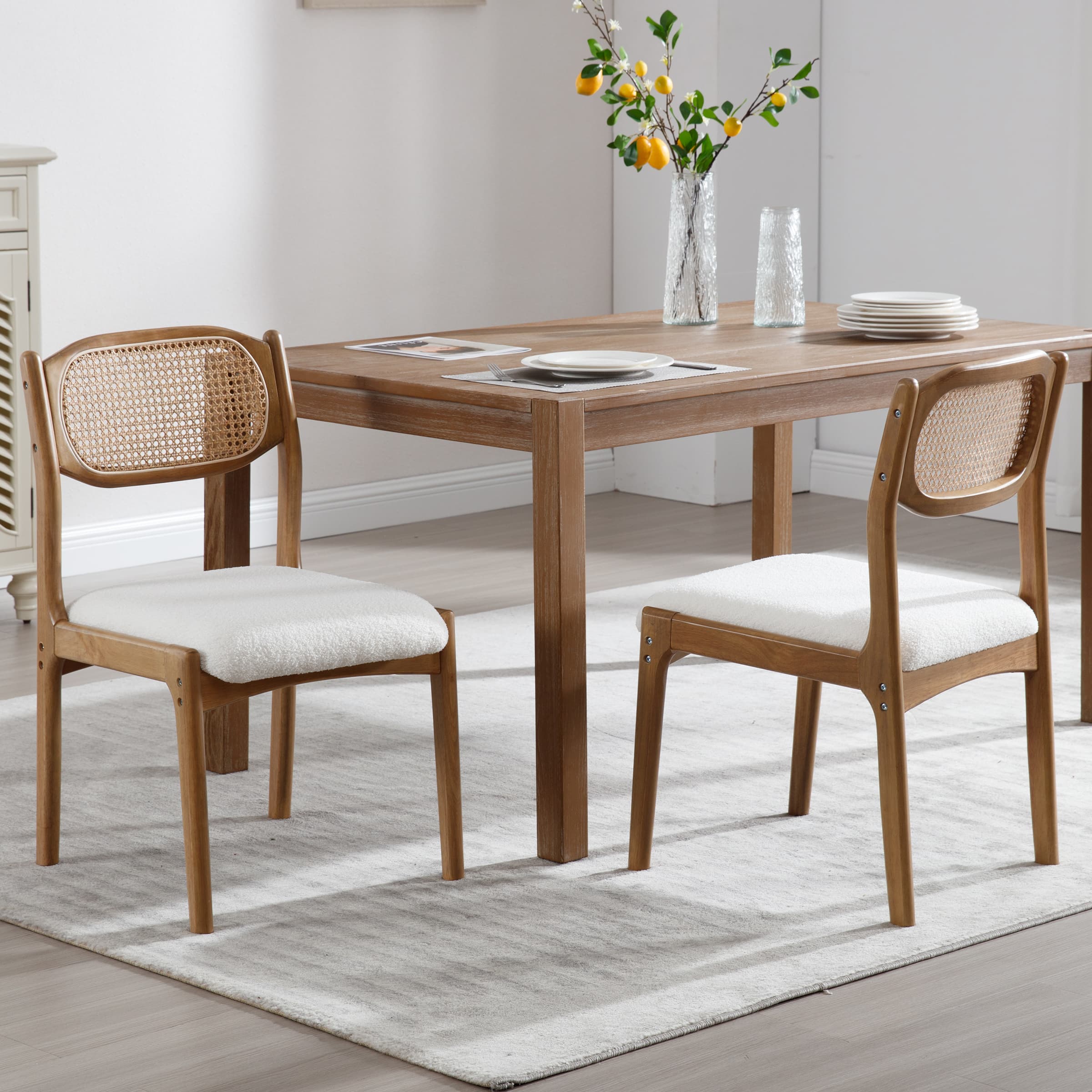 EALSON Hardwood Rattan Back Dining Chairs Set of 2 - 1942DC