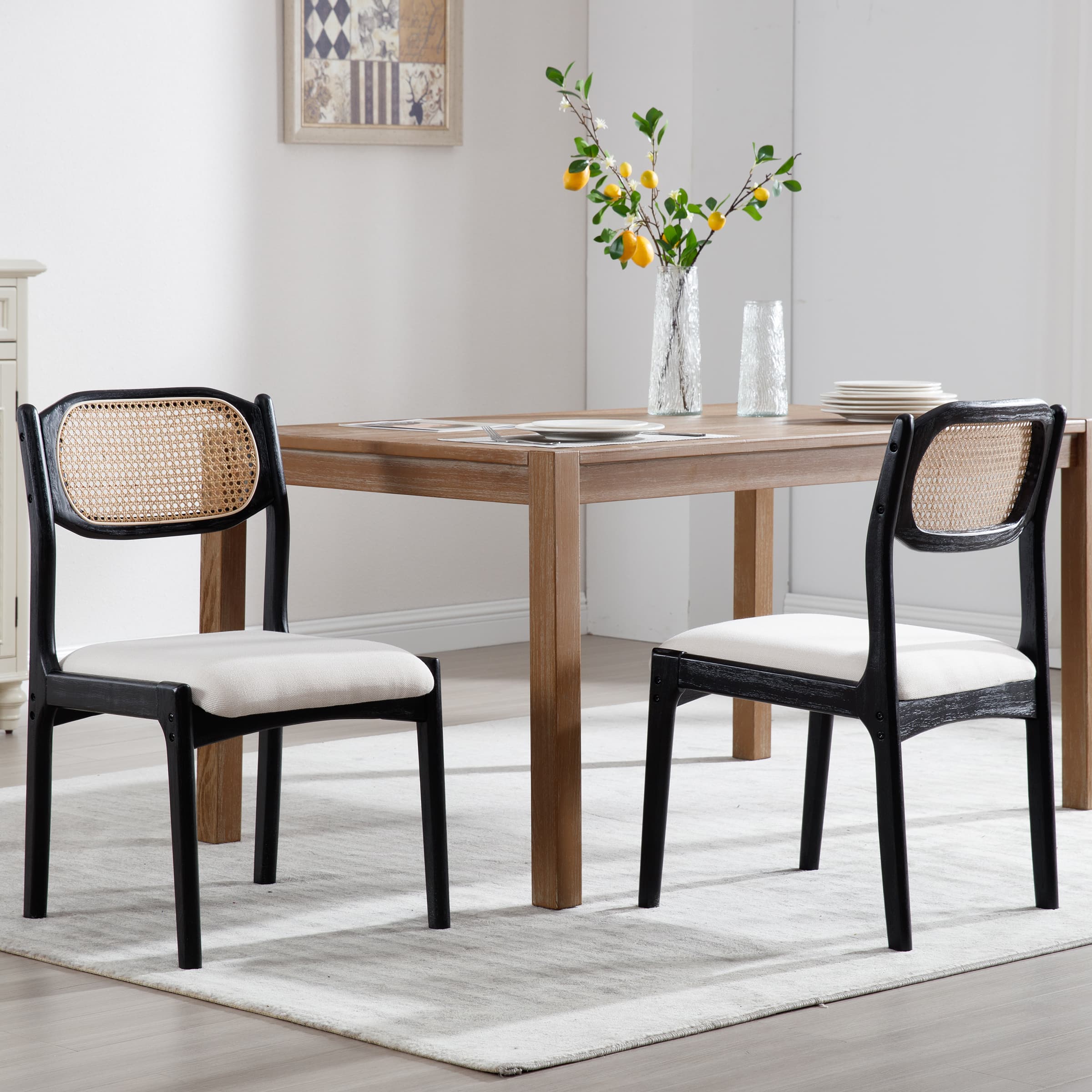 EALSON Hardwood Rattan Back Dining Chairs Set of 2 - 1942DC