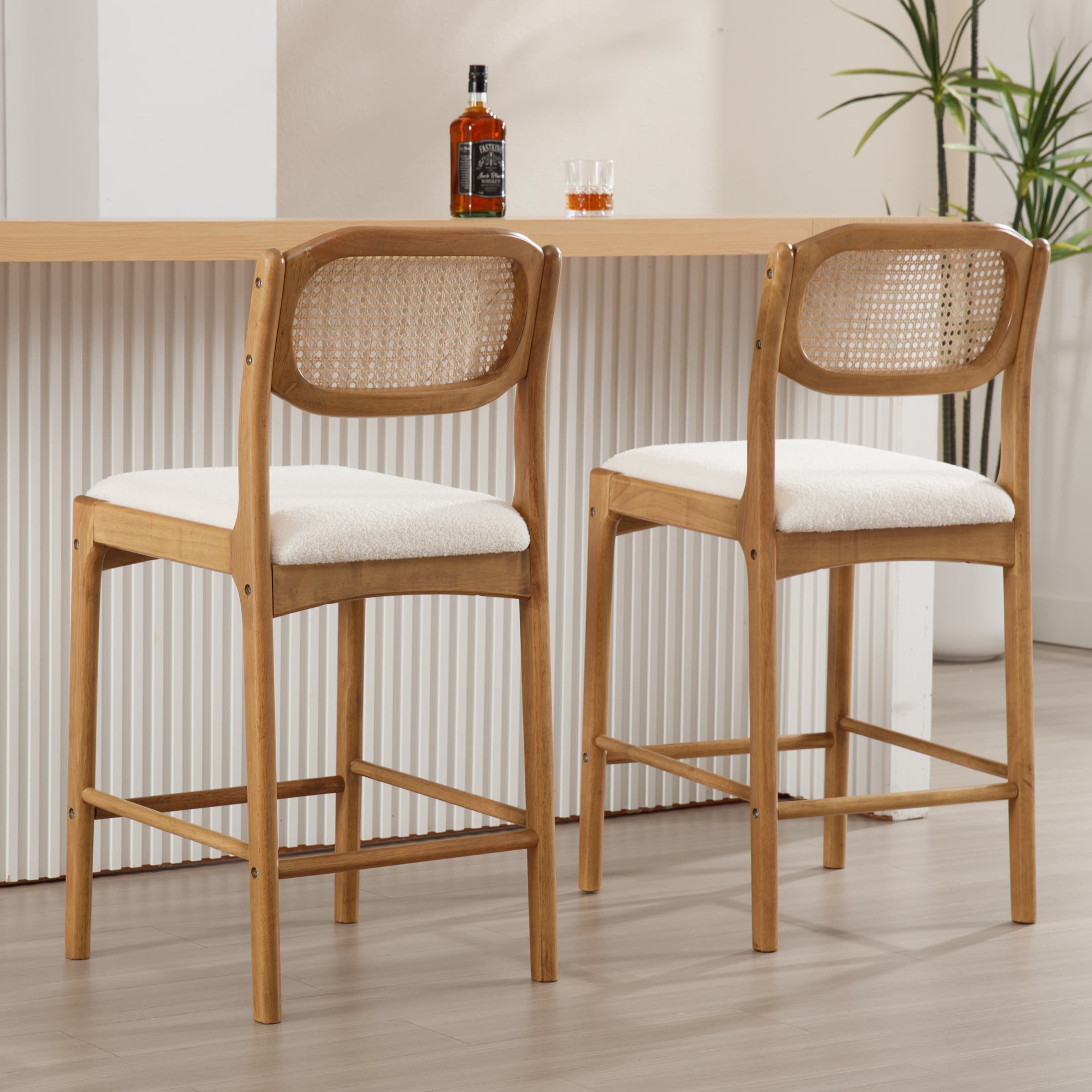 EALSON 26"H Rattan Cane Back Counter Stools Set of 2 - 5756CS