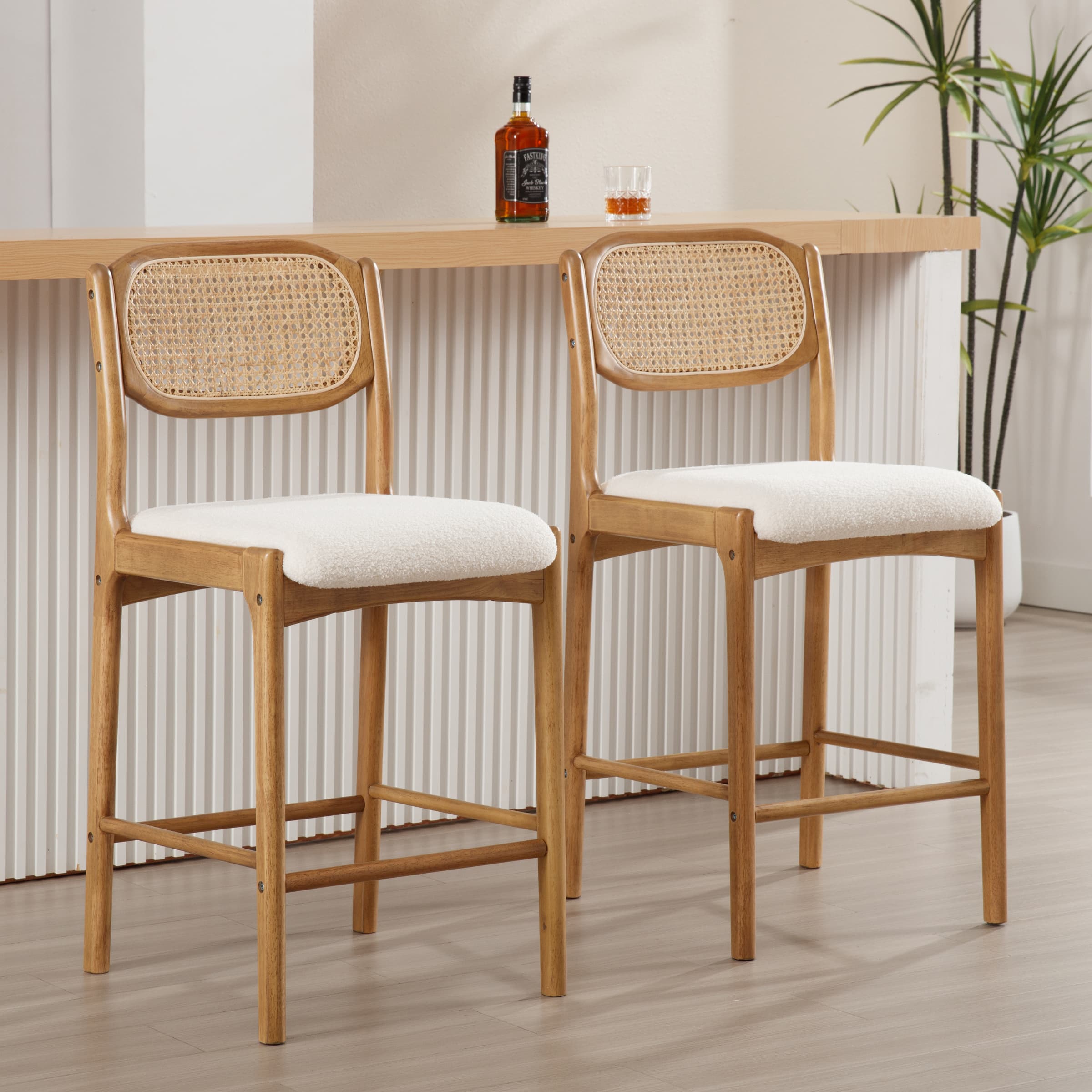EALSON 26"H Rattan Cane Back Counter Stools Set of 2 - 5756CS