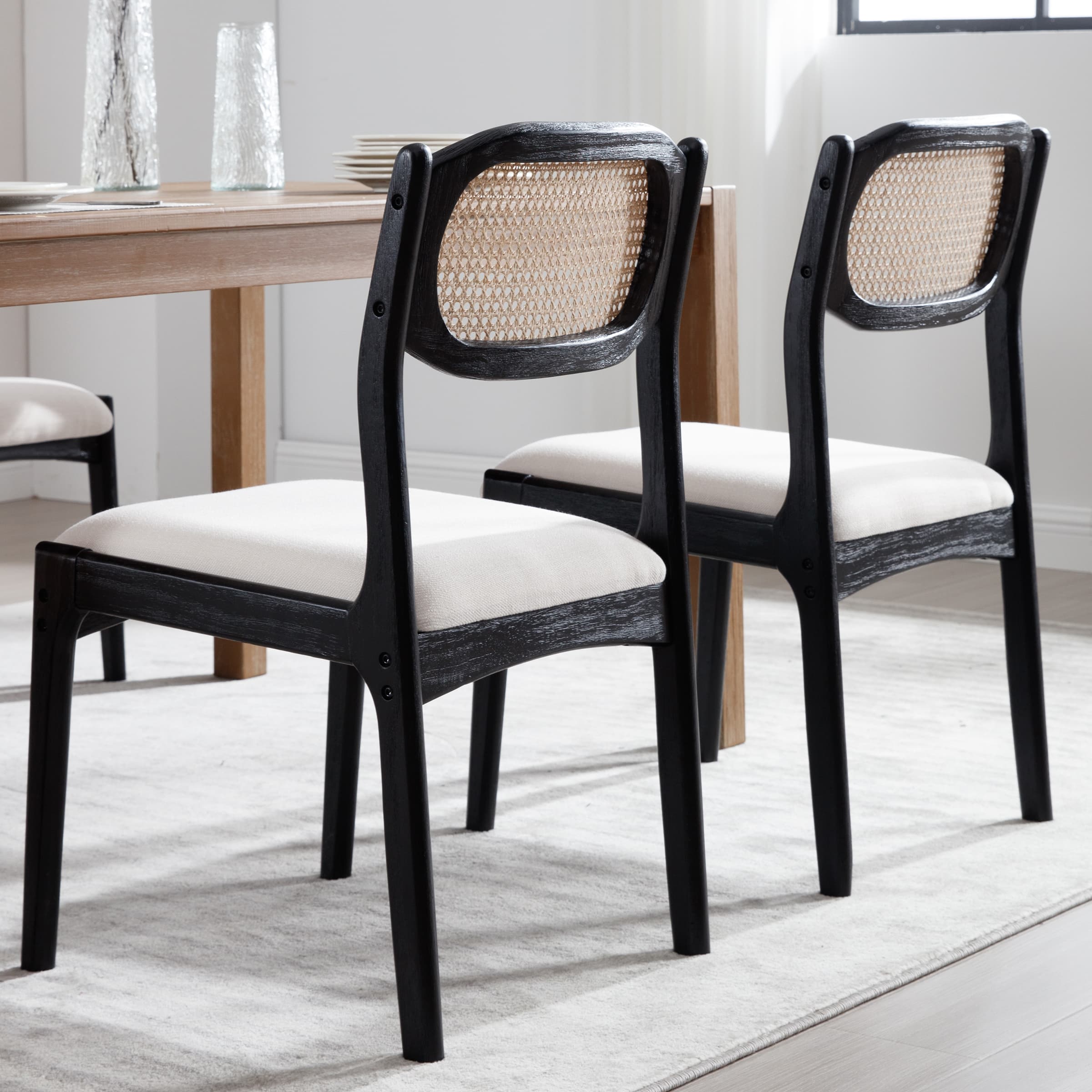 EALSON Hardwood Rattan Back Dining Chairs Set of 2 - 1942DC