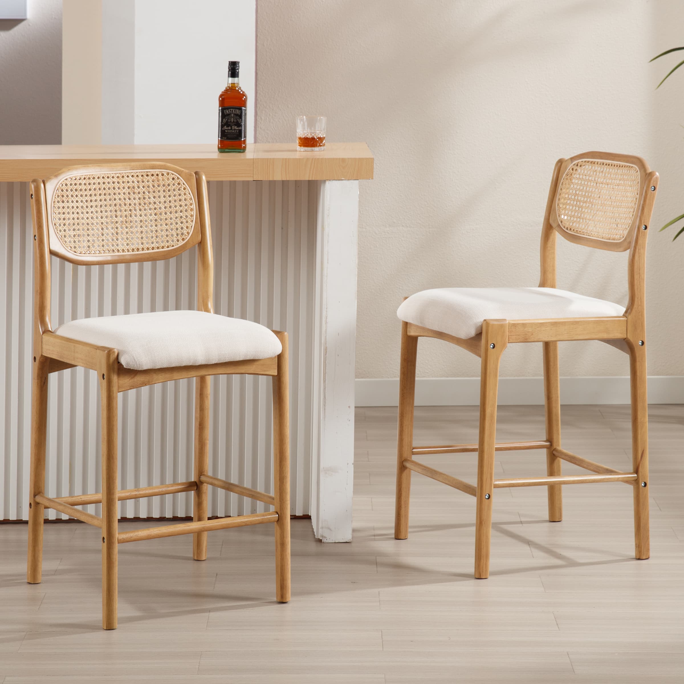 EALSON 26"H Rattan Cane Back Counter Stools Set of 2 - 5756CS