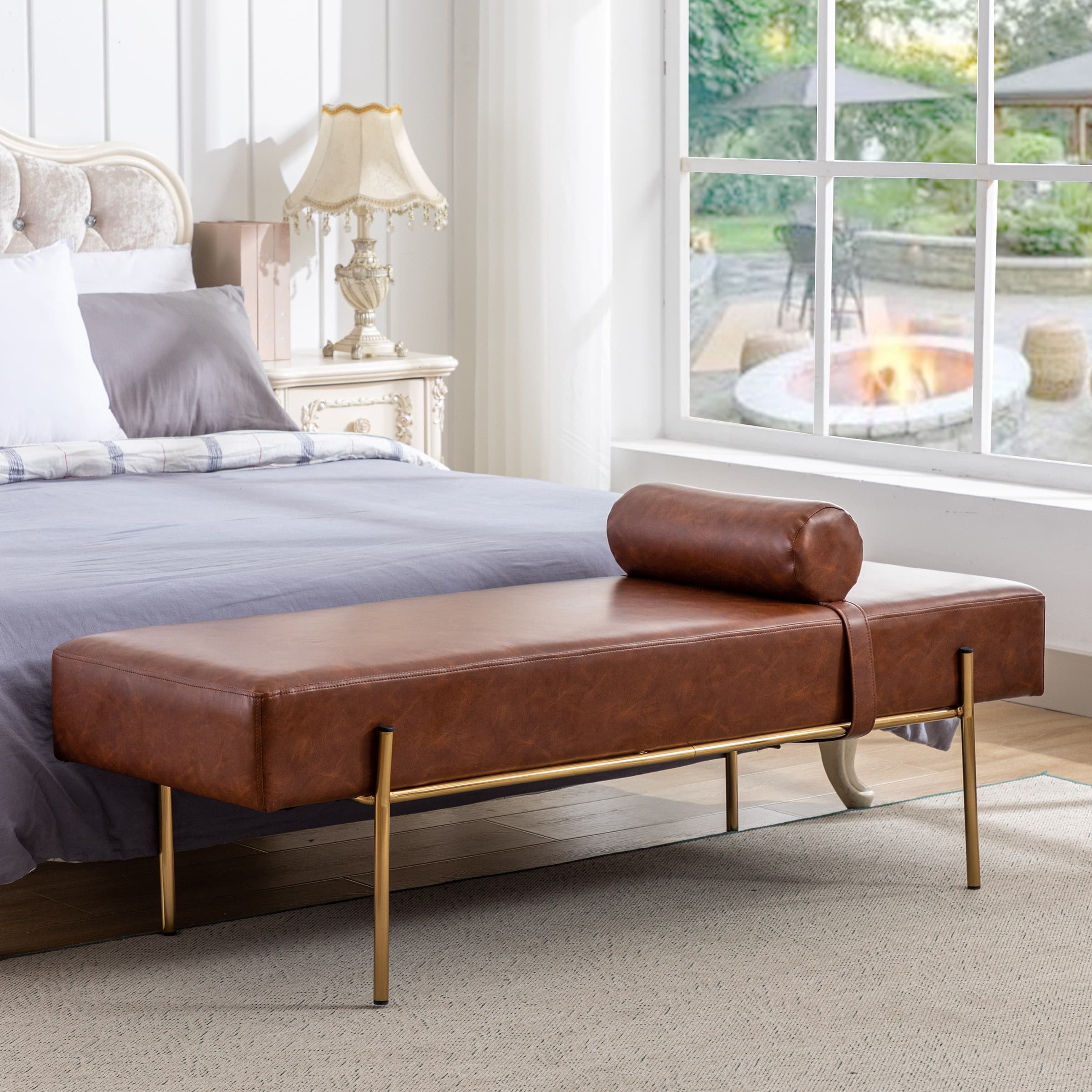 ROCITY 55"W Golden Legs End of Bed Bench - 8256DB