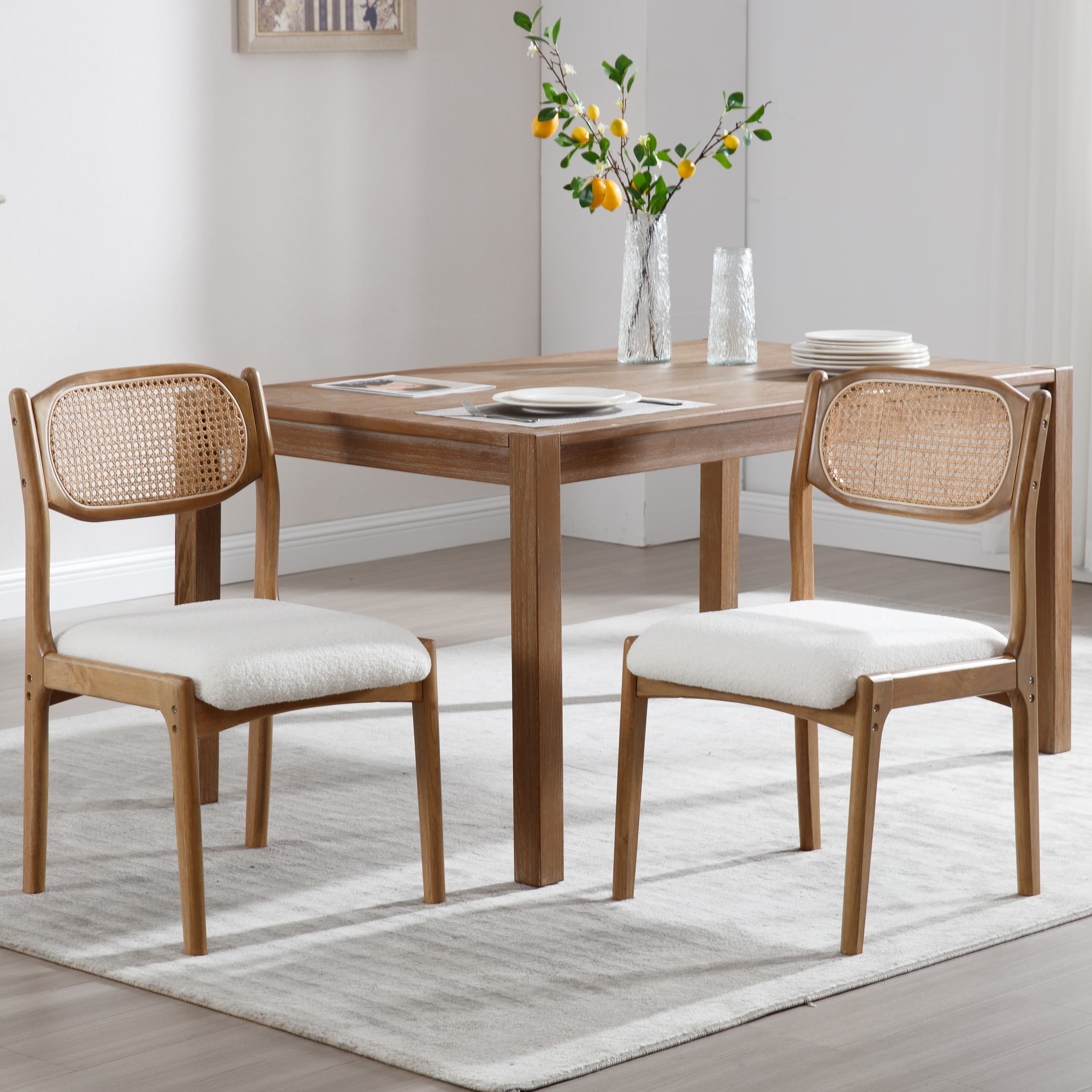 EALSON Hardwood Rattan Back Dining Chairs Set of 2 - 1942DC