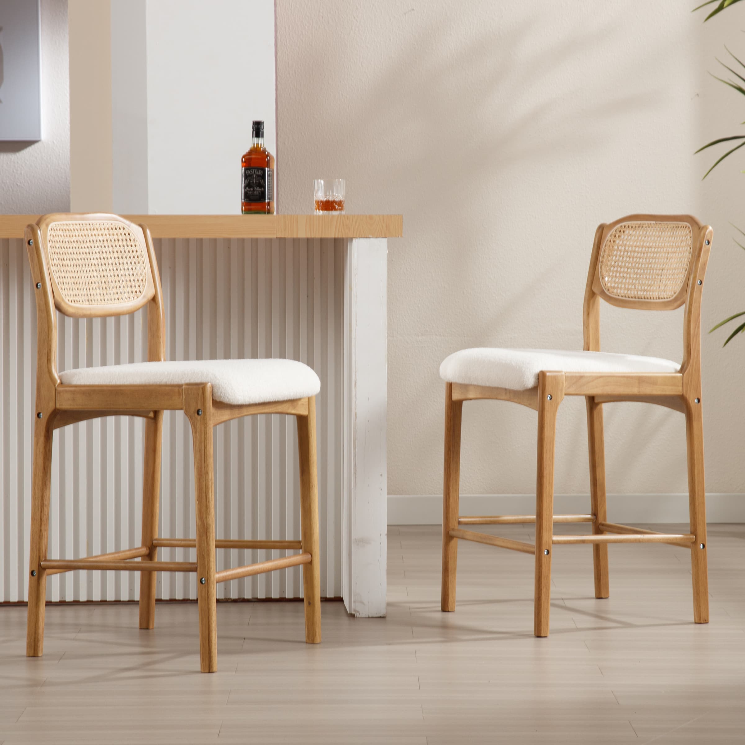 EALSON 26"H Rattan Cane Back Counter Stools Set of 2 - 5756CS