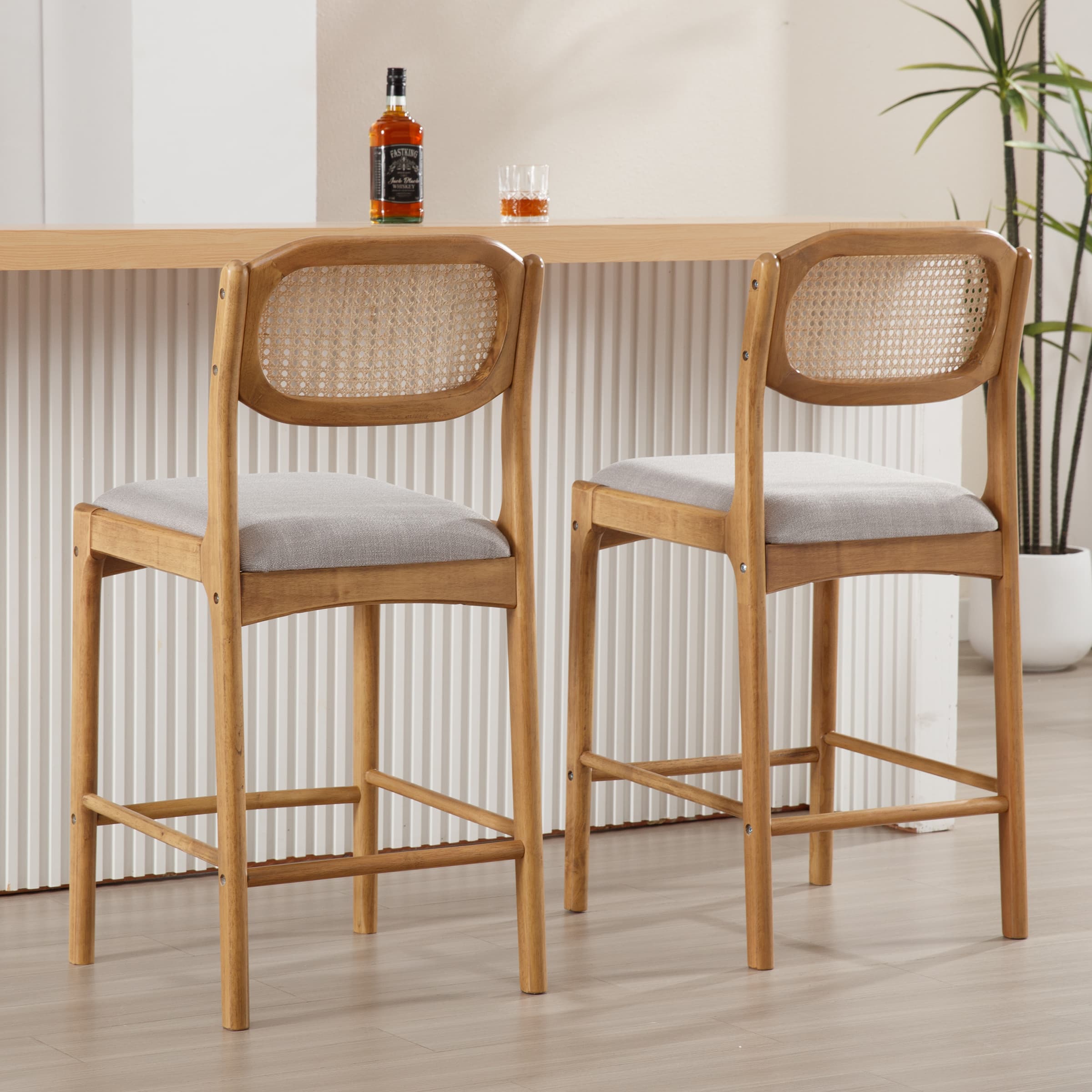 EALSON 26"H Rattan Cane Back Counter Stools Set of 2 - 5756CS