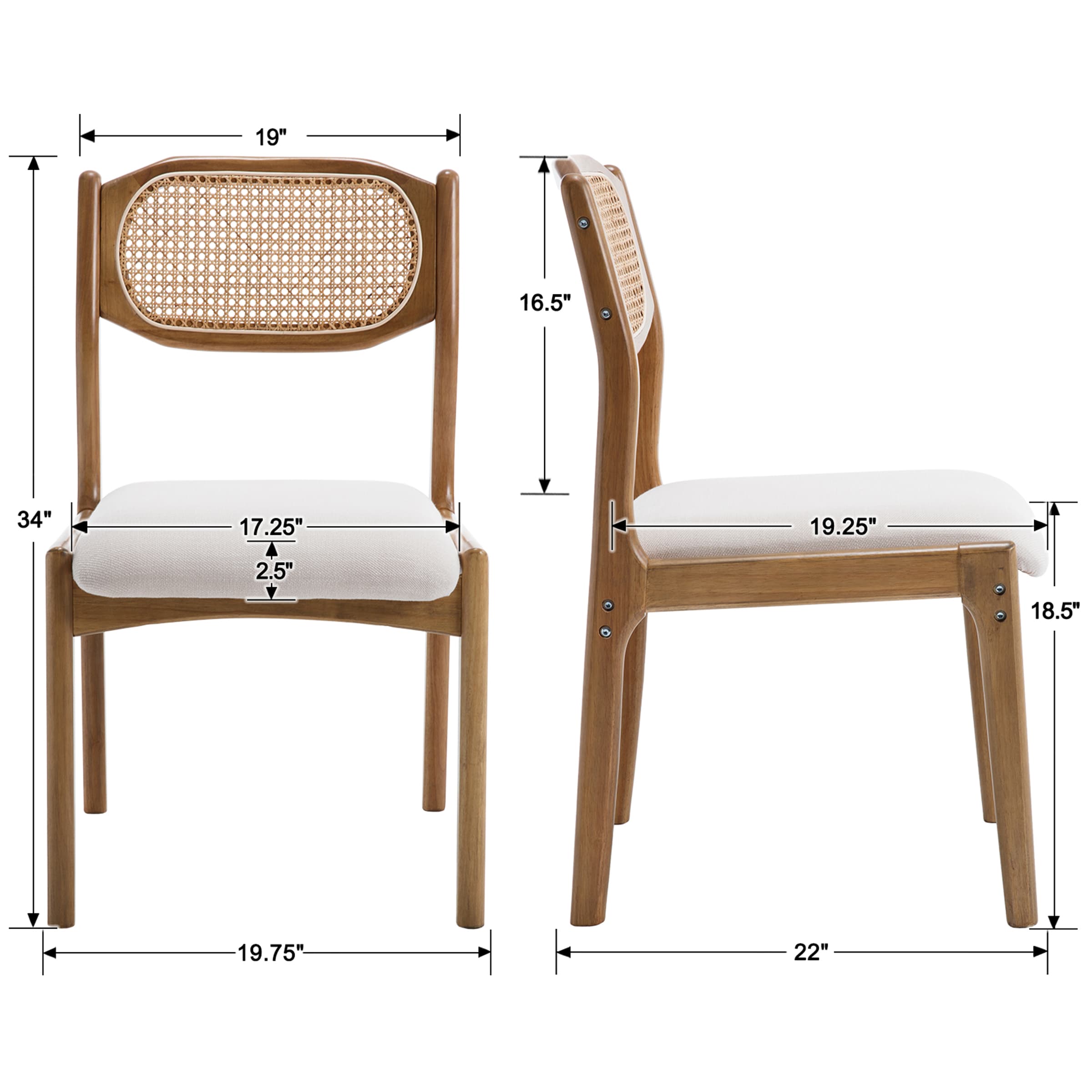EALSON Hardwood Rattan Back Dining Chairs Set of 2 - 1942DC