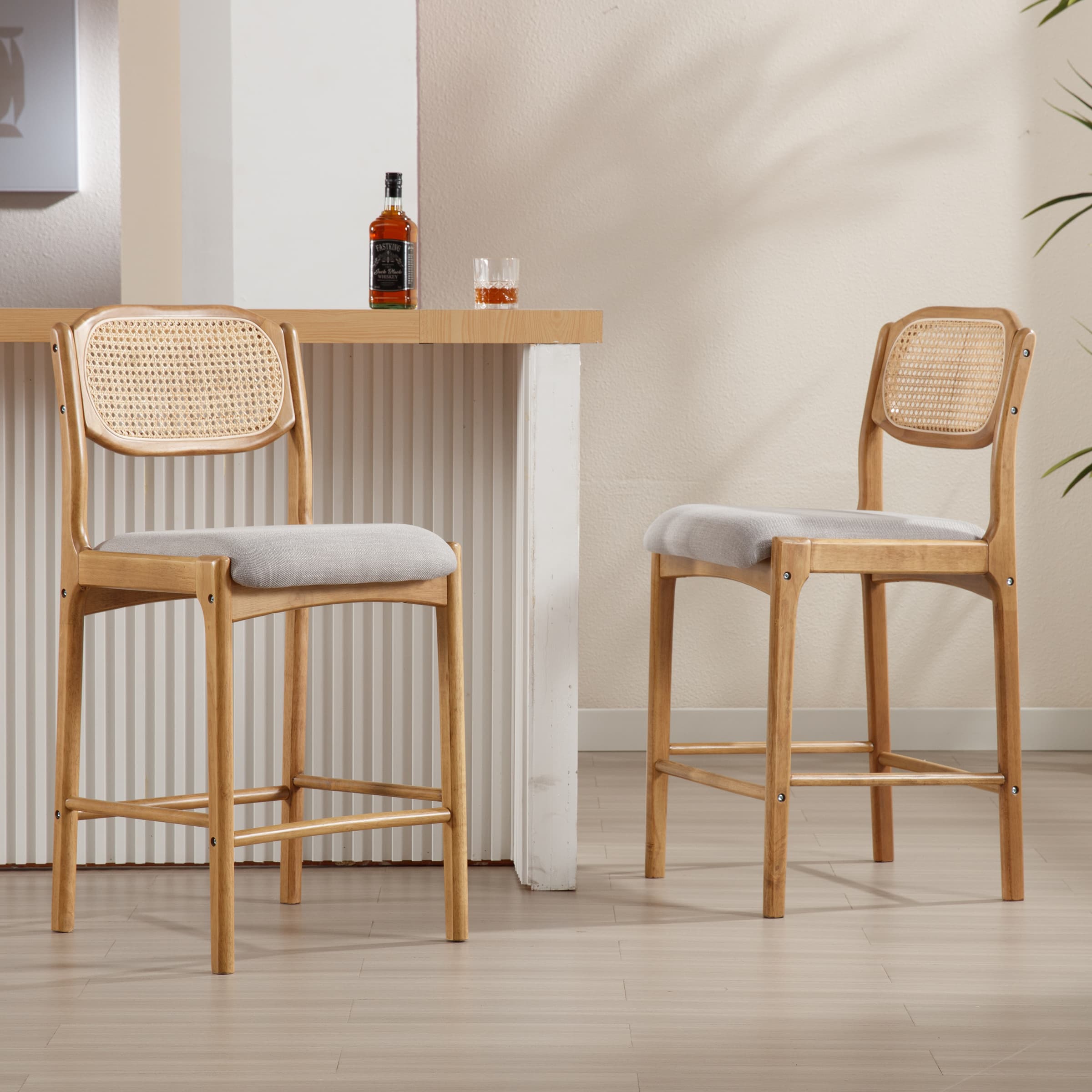 EALSON 26"H Rattan Cane Back Counter Stools Set of 2 - 5756CS