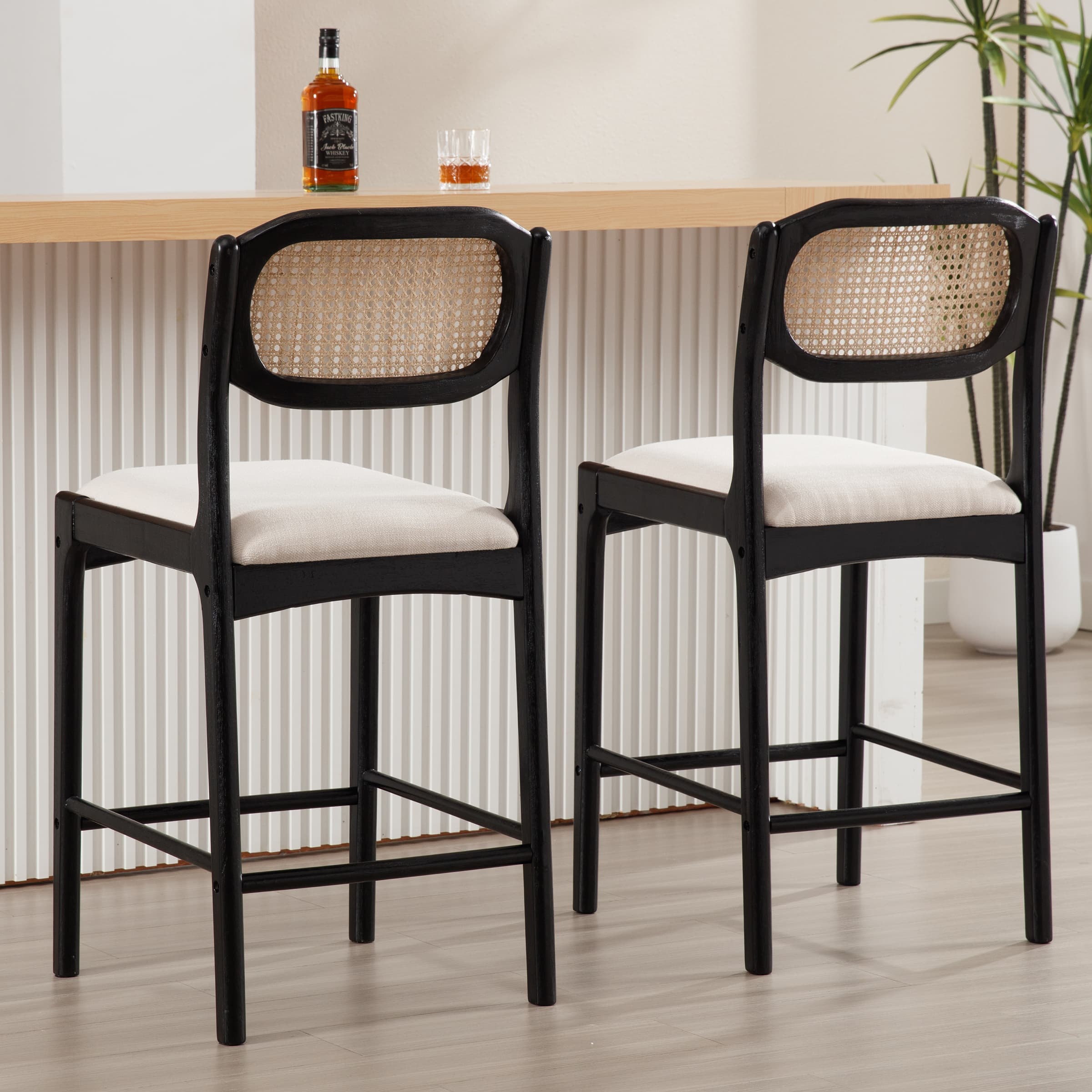 EALSON 26"H Rattan Cane Back Counter Stools Set of 2 - 5756CS