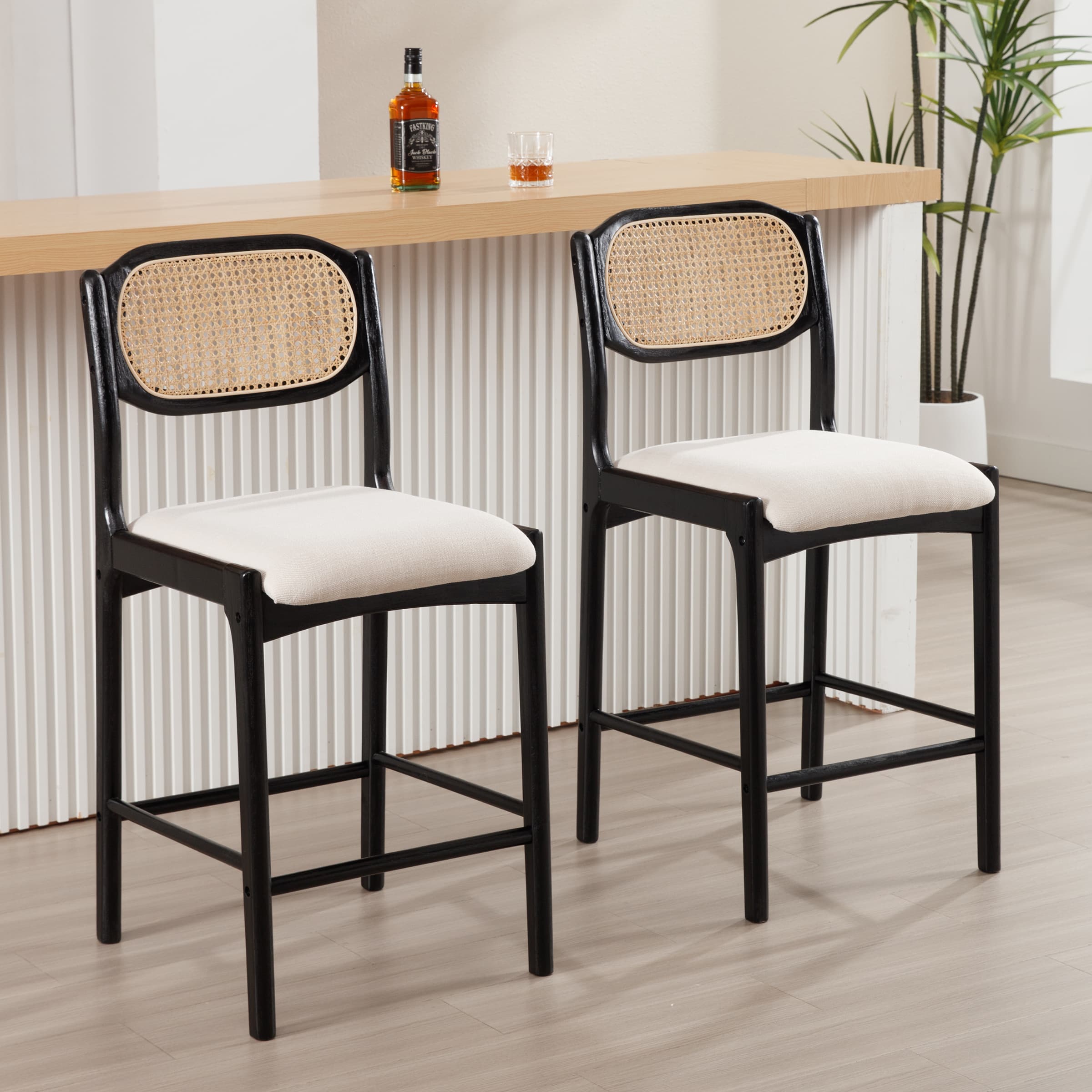 EALSON 26"H Rattan Cane Back Counter Stools Set of 2 - 5756CS
