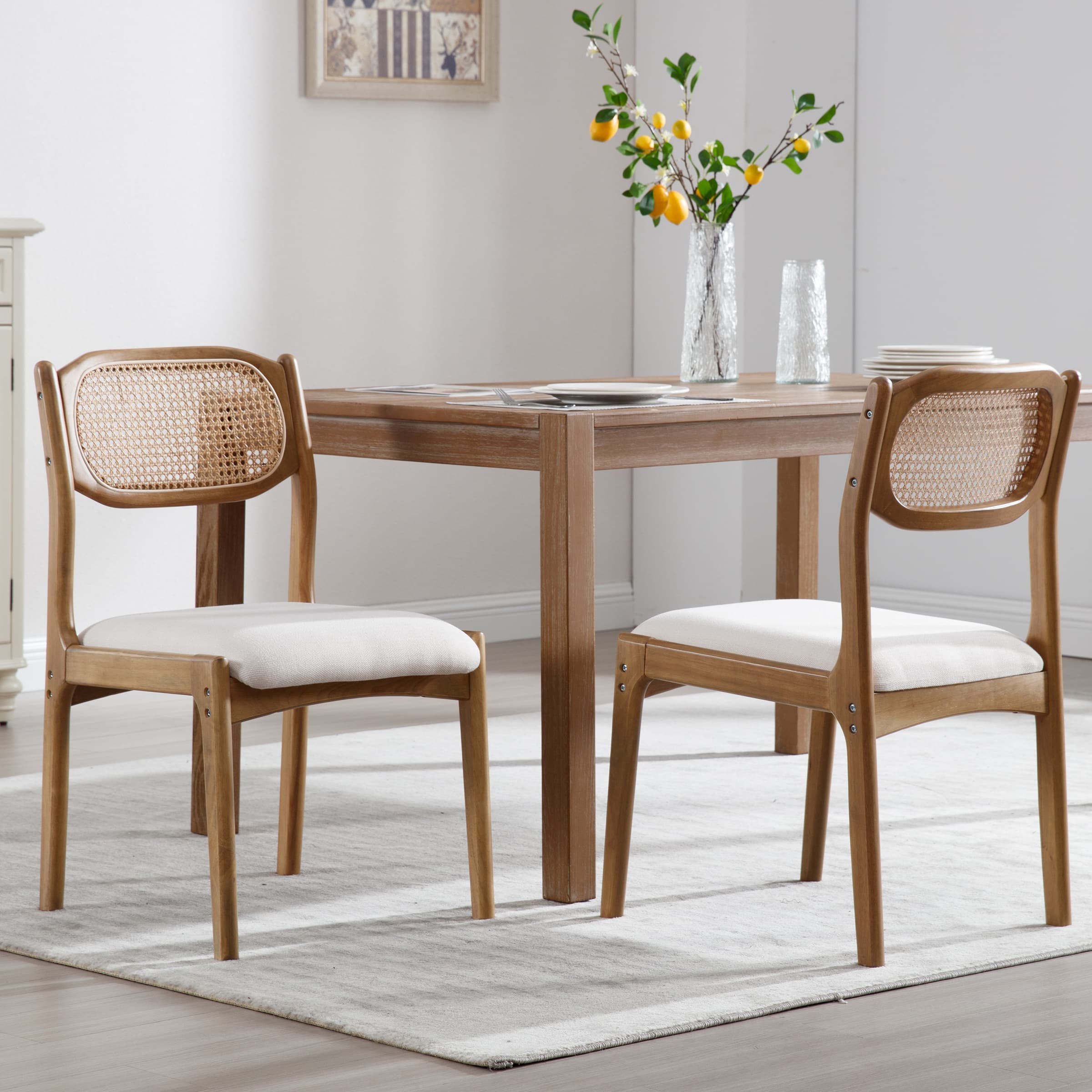 EALSON Hardwood Rattan Back Dining Chairs Set of 2 - 1942DC