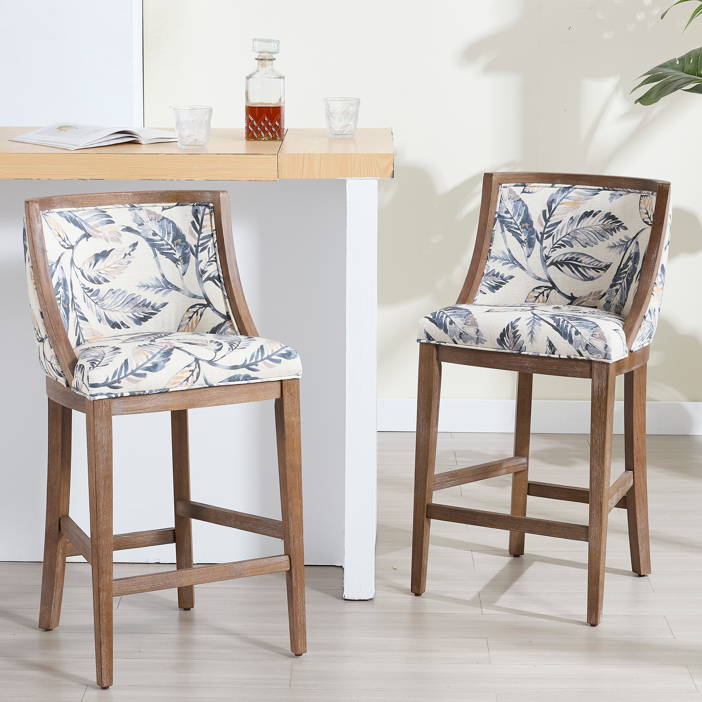 thumbnail image 2 of Topeakmart Counter Height Bar Stools Set Of 2 – 24" Seat Height, Upholstered Backrest, 34" Overall Height, Black, MPN: TMo7pa000201 2 of 6