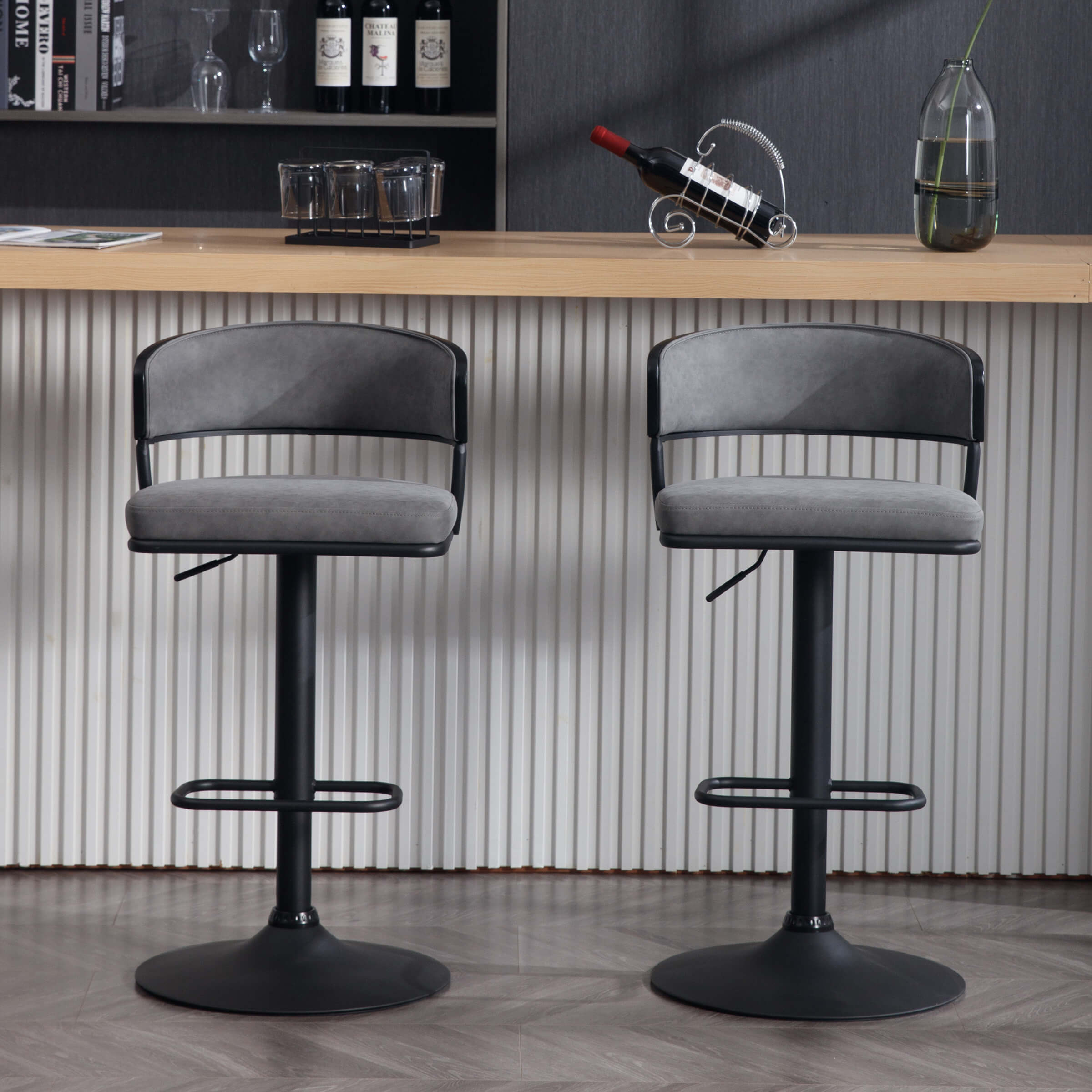 ROCITY Adjustable Swivel Curved Back Bar Stools Set of 2 - 3184CS