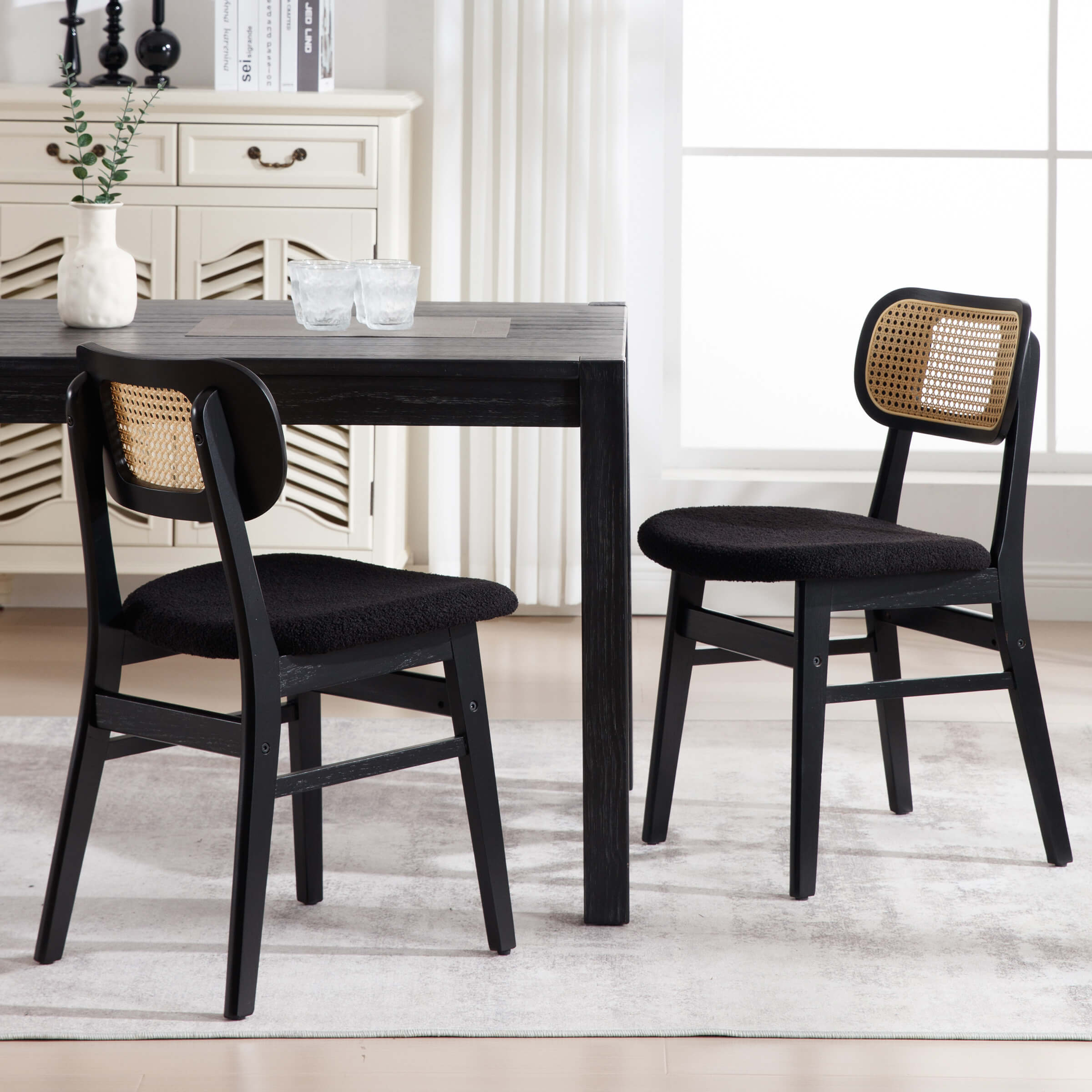 ROCITY Farmhouse Cane Back Dining Chairs Set of 2 - 8009DC