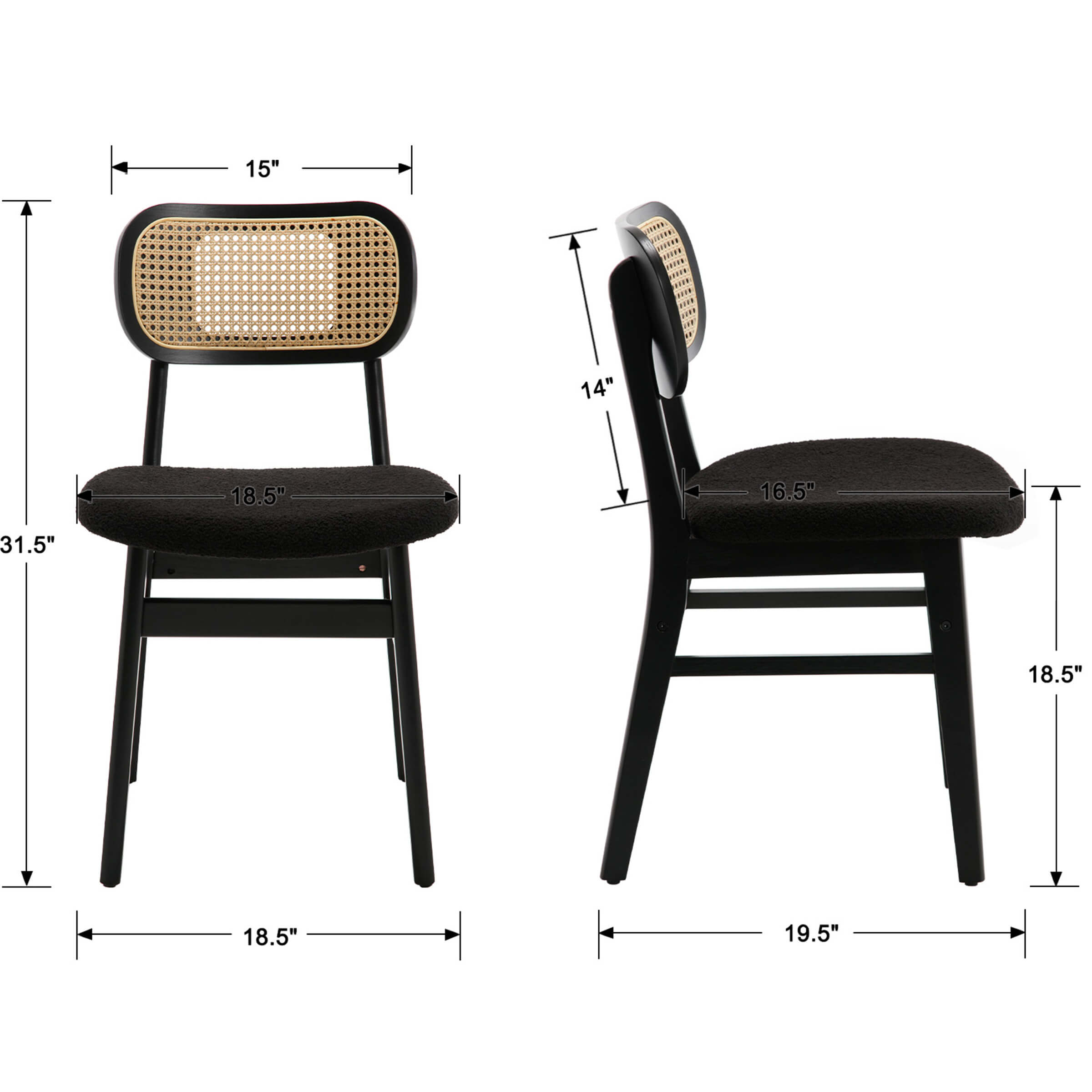 ROCITY Farmhouse Cane Back Dining Chairs Set of 2 - 8009DC