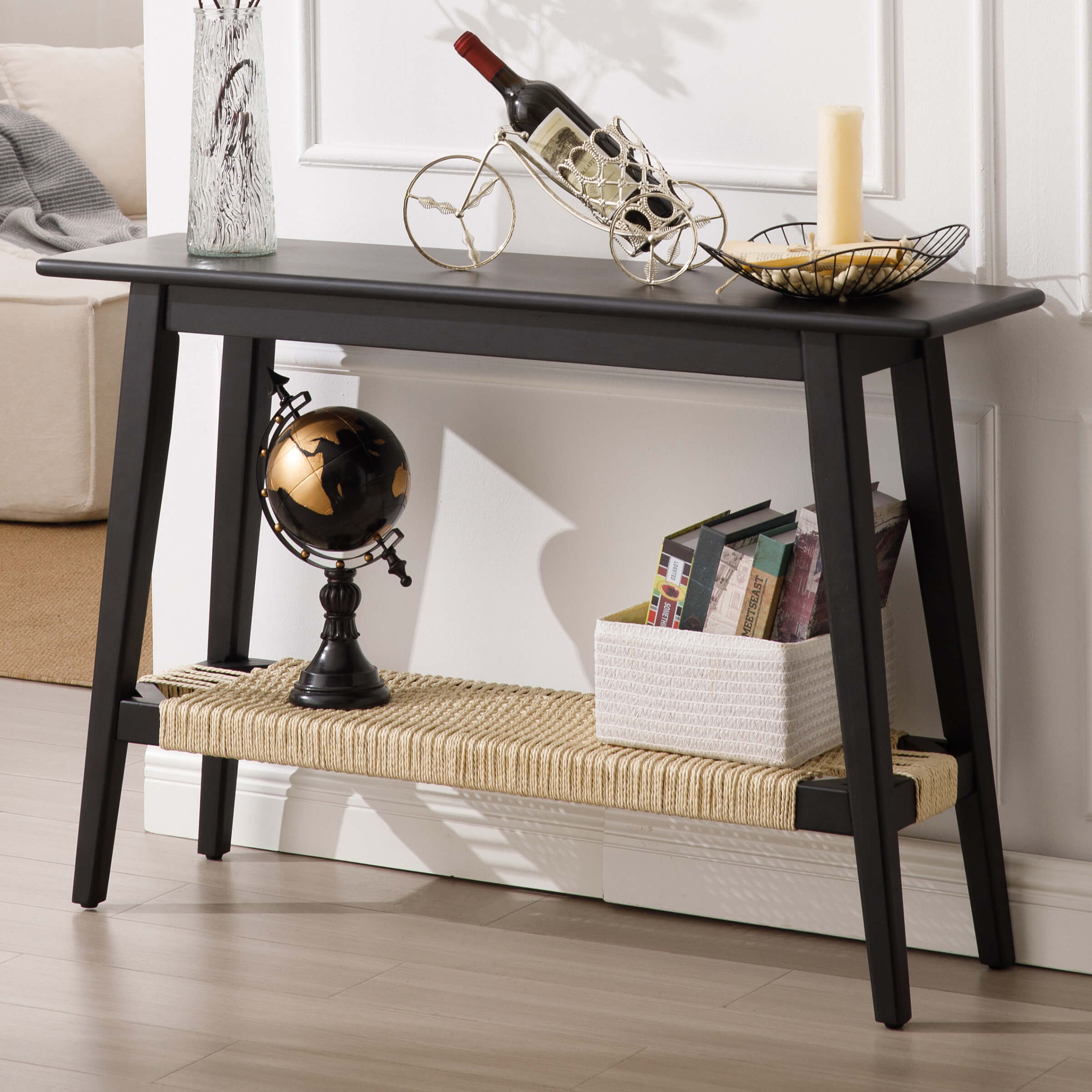 Kmax Natural Entryway Table with Rattan Storage Shelf - 22162ET