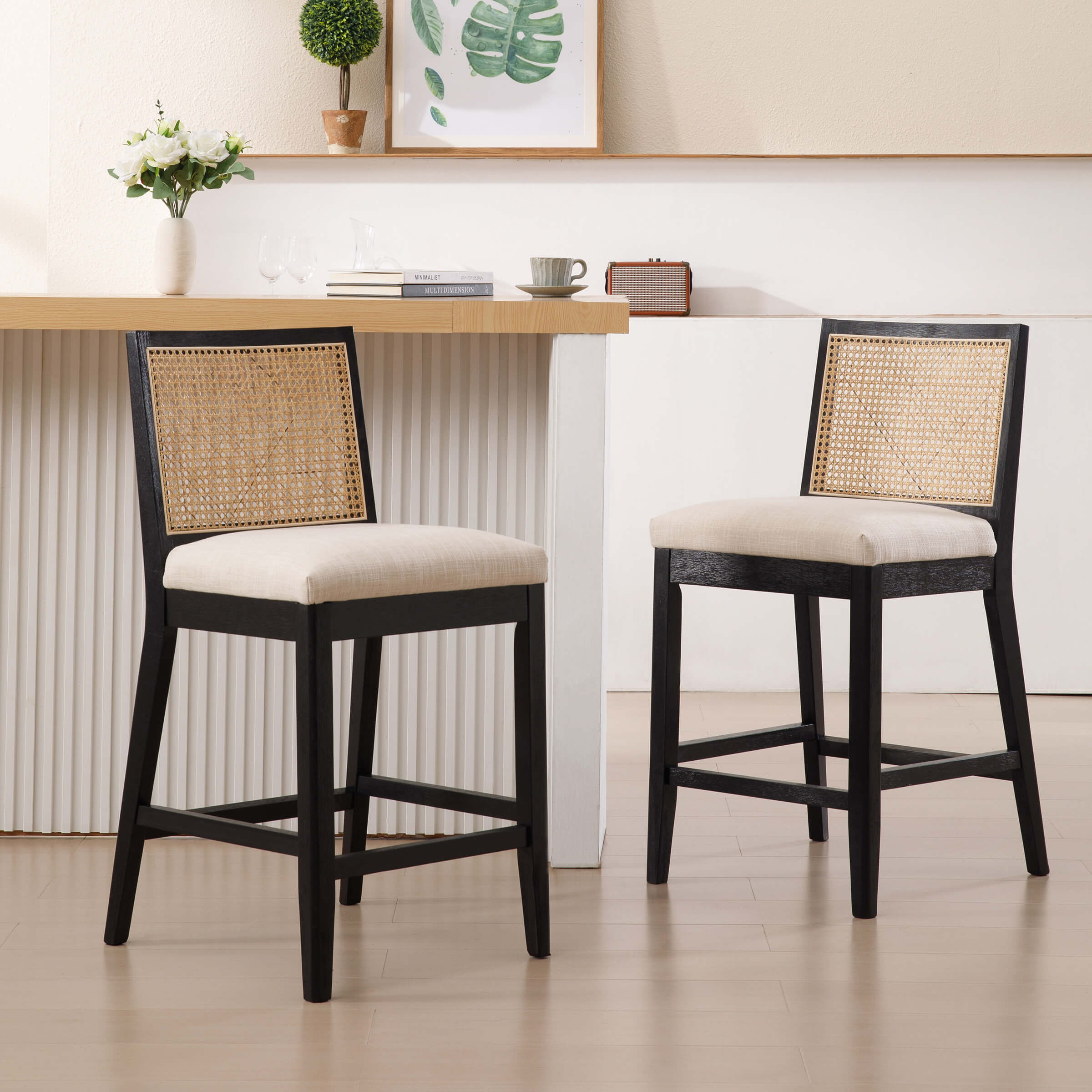 EALSON 26.5"H Rattan Back Wood Counter Stools Set of 2 - 5802CS