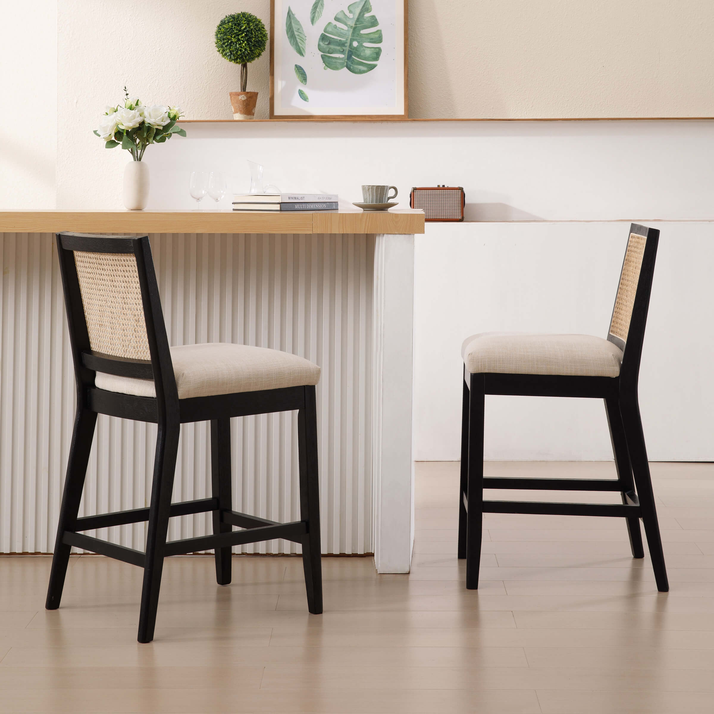 EALSON 26.5"H Rattan Back Wood Counter Stools Set of 2 - 5802CS