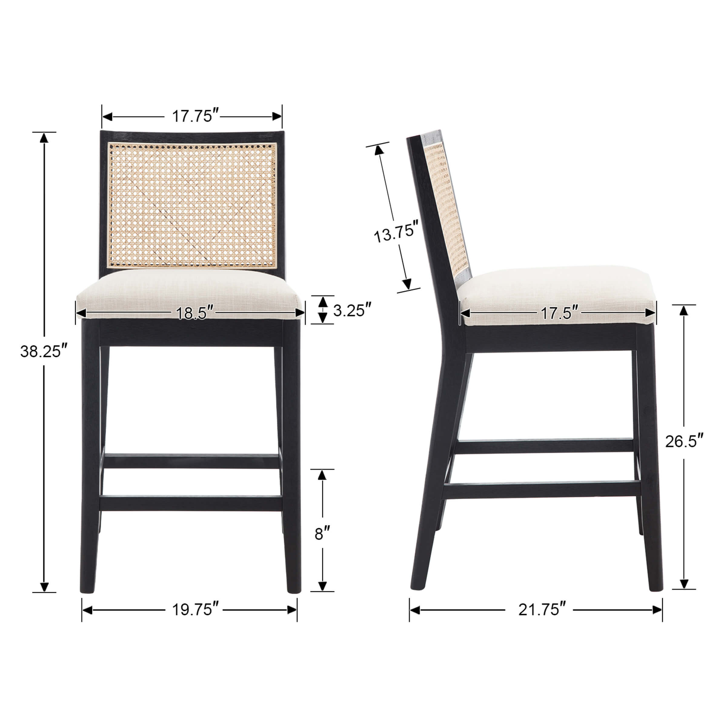 EALSON 26.5"H Rattan Back Wood Counter Stools Set of 2 - 5802CS