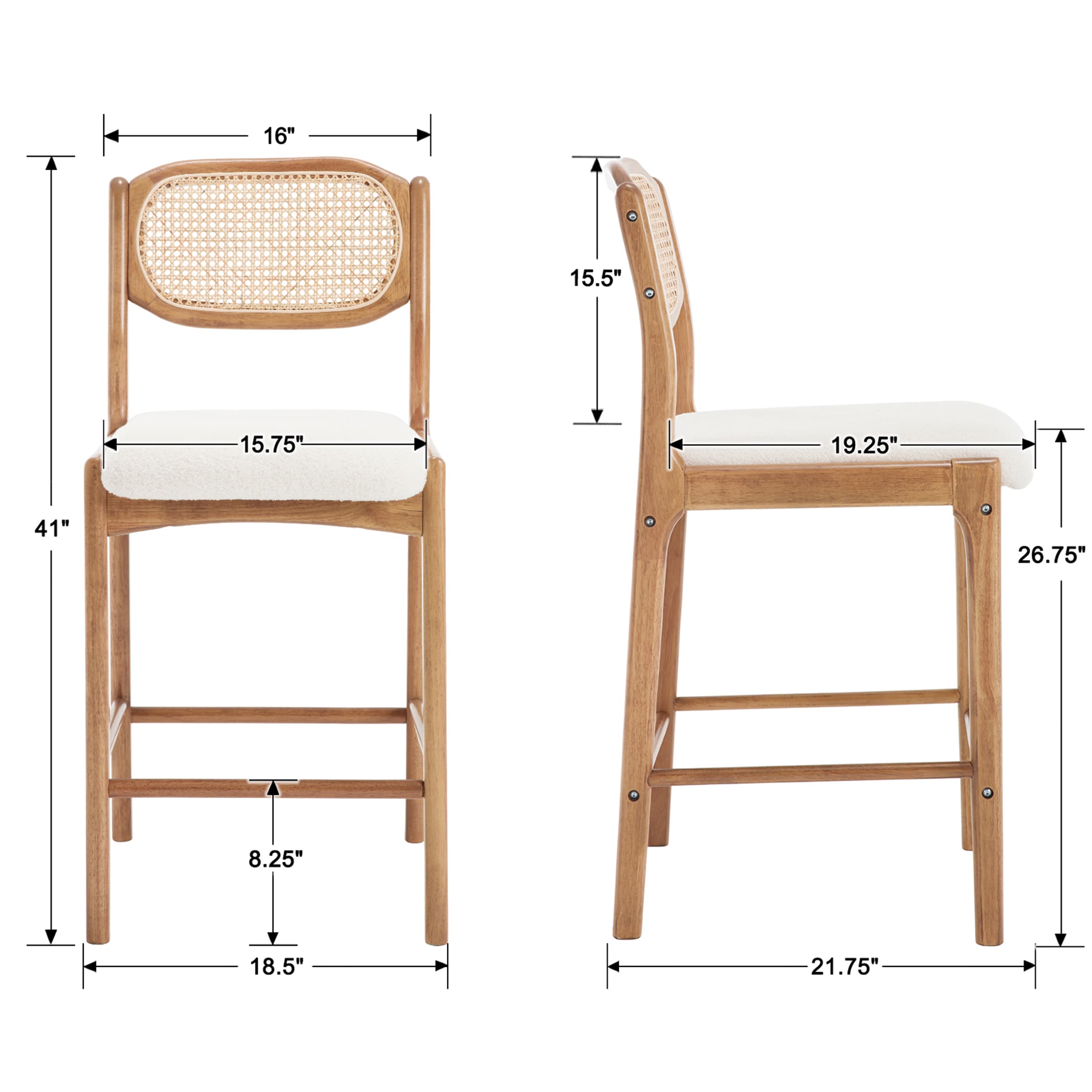 EALSON 26"H Rattan Cane Back Counter Stools Set of 2 - 5756CS