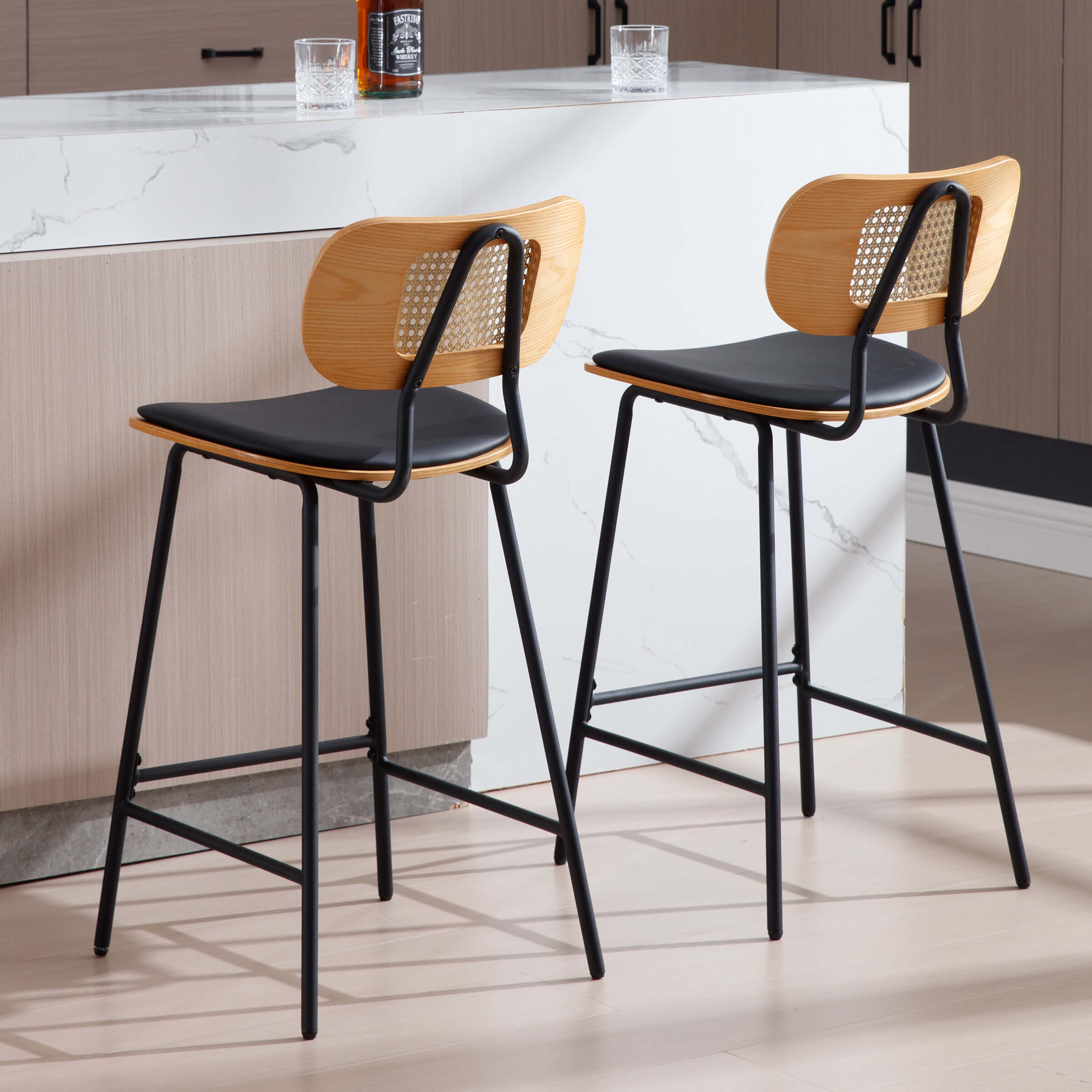 CIMOTA Vintage Rattan Back Counter Stools Set of 2 - 790CS