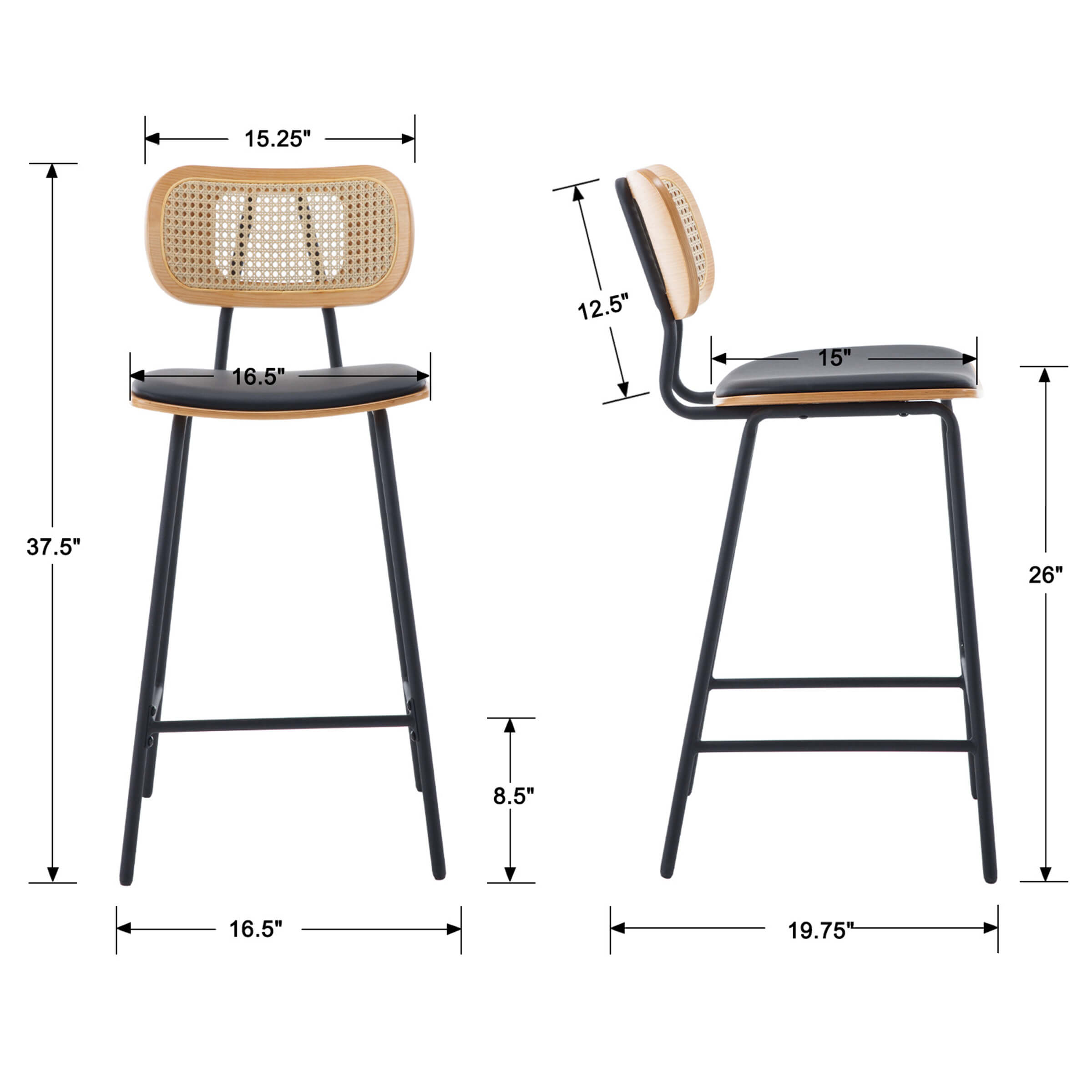 CIMOTA Vintage Rattan Back Counter Stools Set of 2 - 790CS