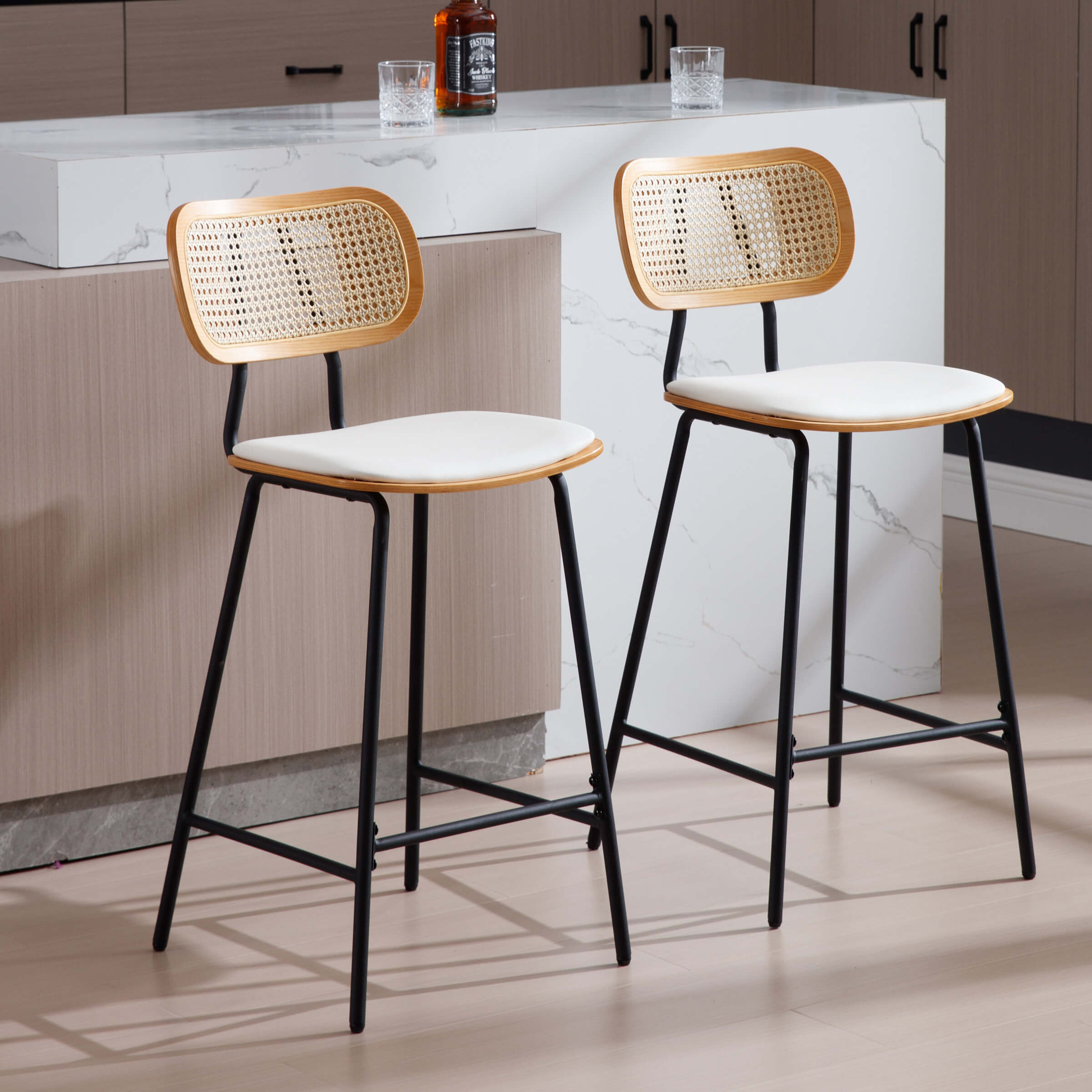 CIMOTA Vintage Rattan Back Counter Stools Set of 2 - 790CS