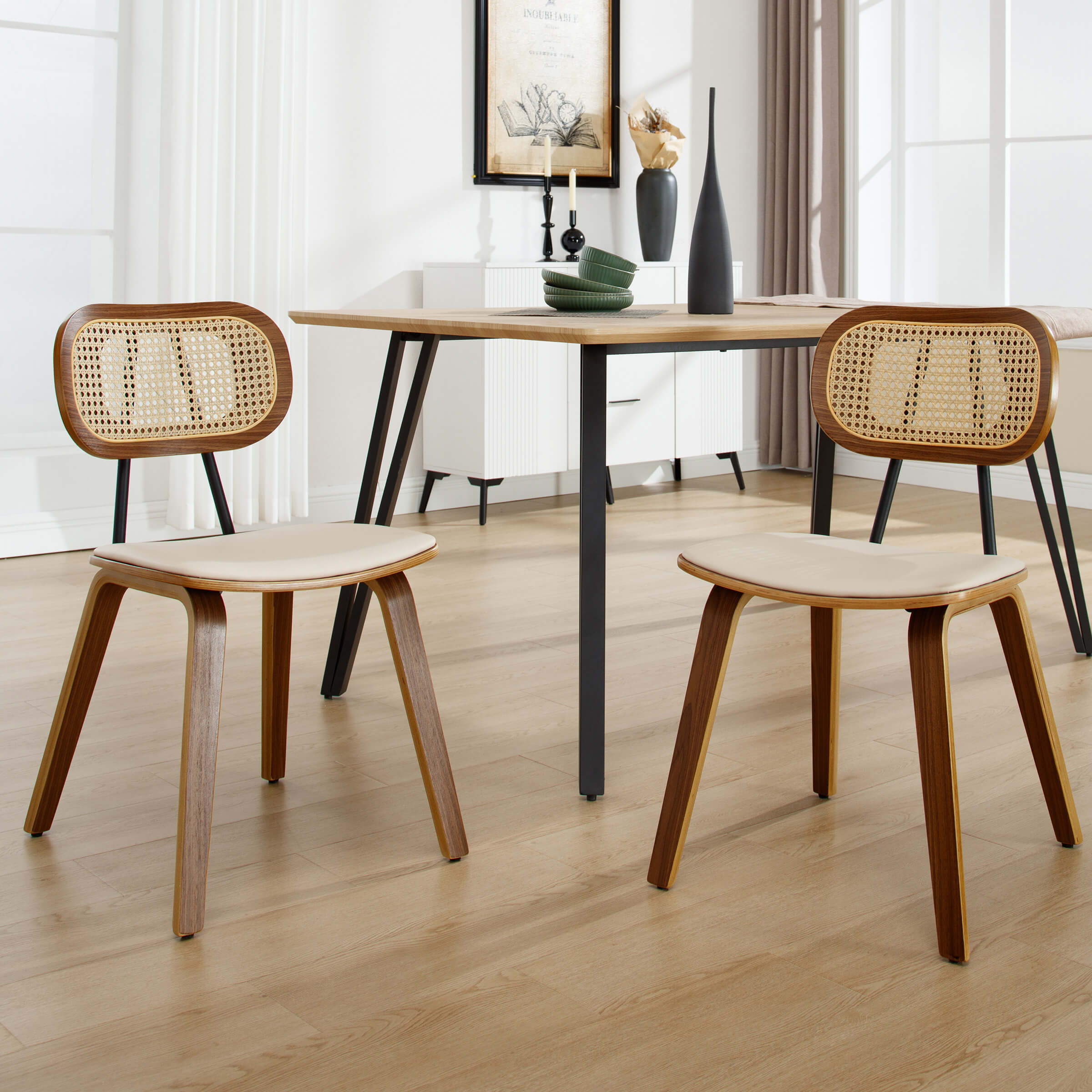 Armless Rattan Back Dining Chairs Set of 2 - 6692DC