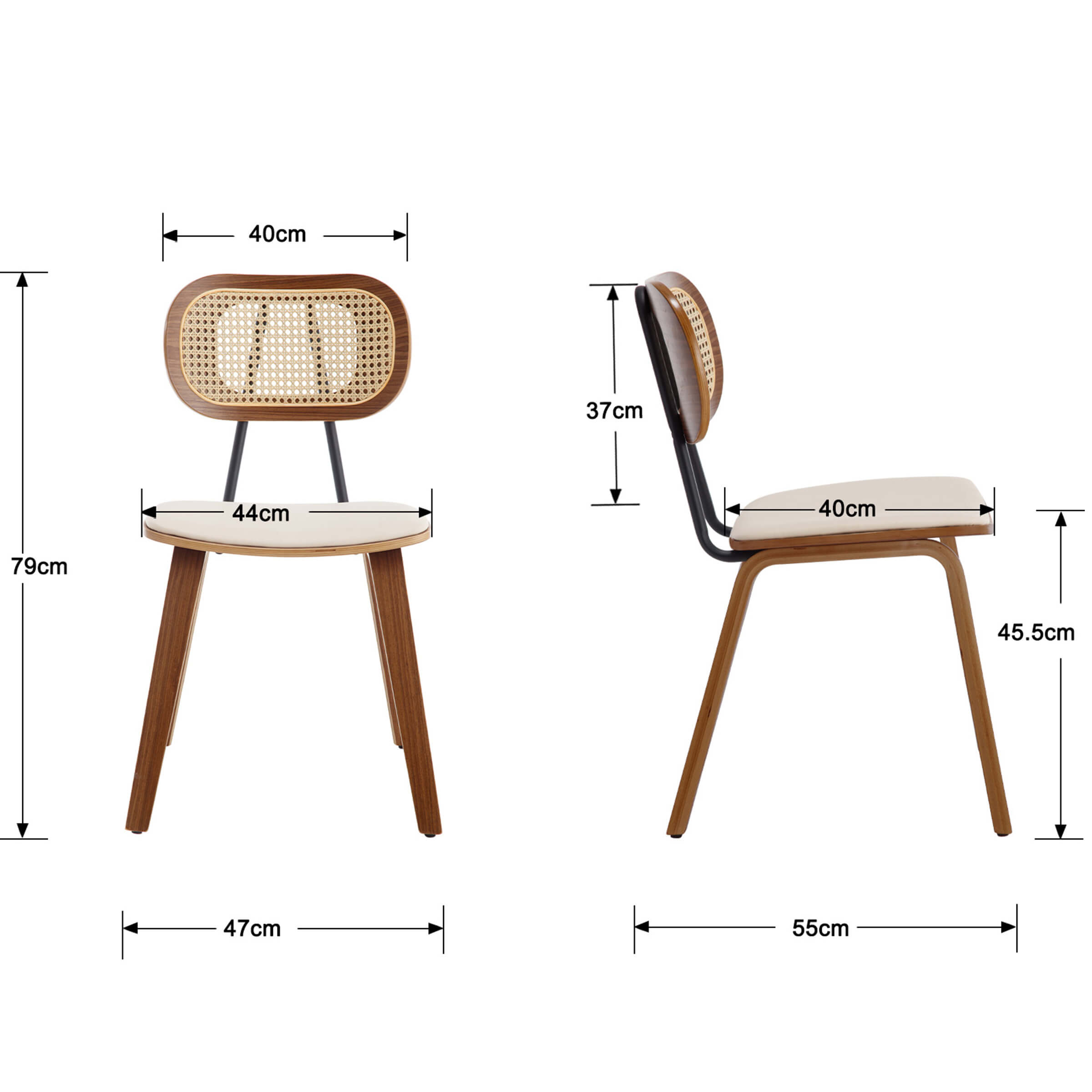 ROCITY Armless Rattan Back Dining Chairs Set of 2 - 6692DC