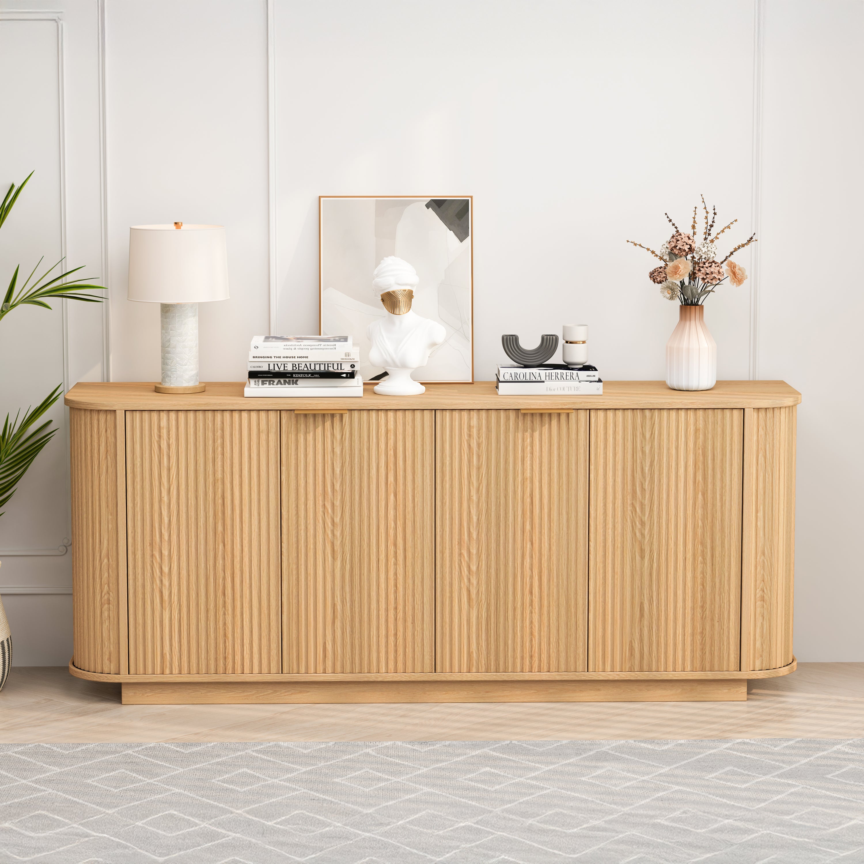 63" L Wavy Double-Door Buffet with Adjustable Shelves Sideboard Cabinet