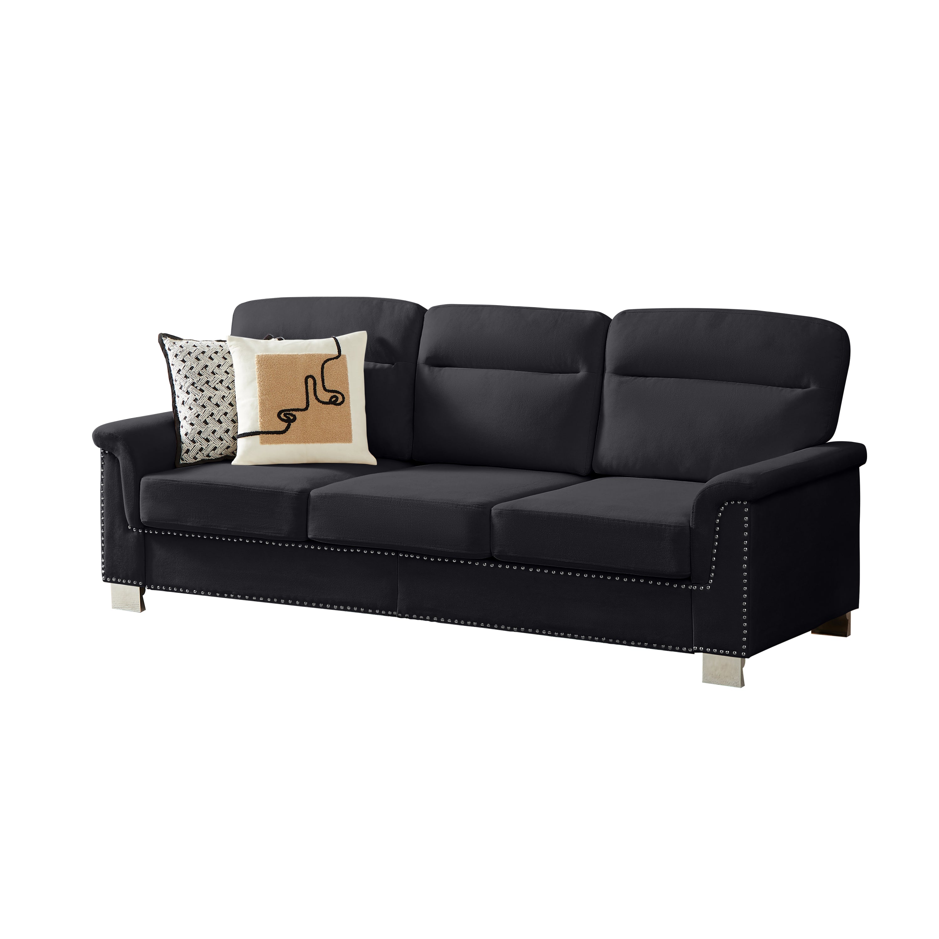 Modern Velvet 3 Seater Sofa with Nailhead Trim and Spring Cushions