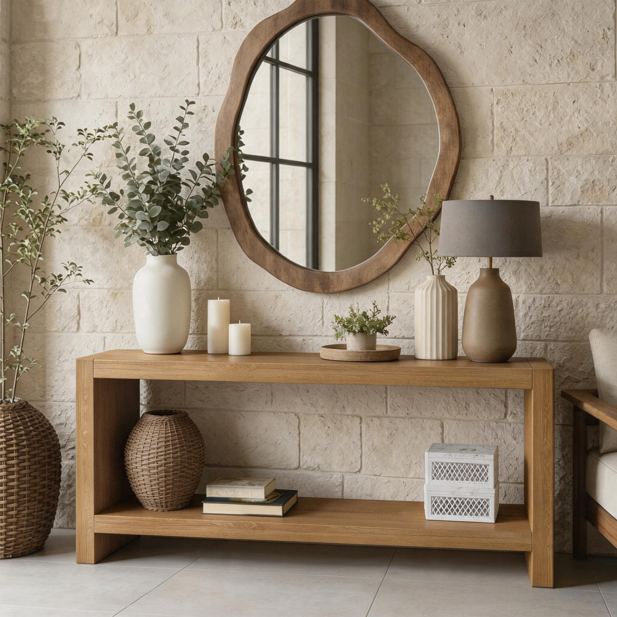 63" Farmhouse Console Table with 2-Tier Storage