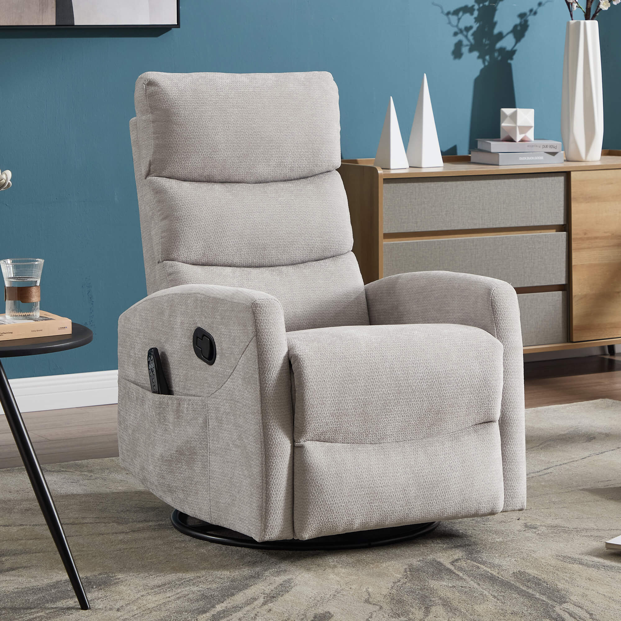 Modern Chenille Heat Massage Rocker Swivel Recliner Chair