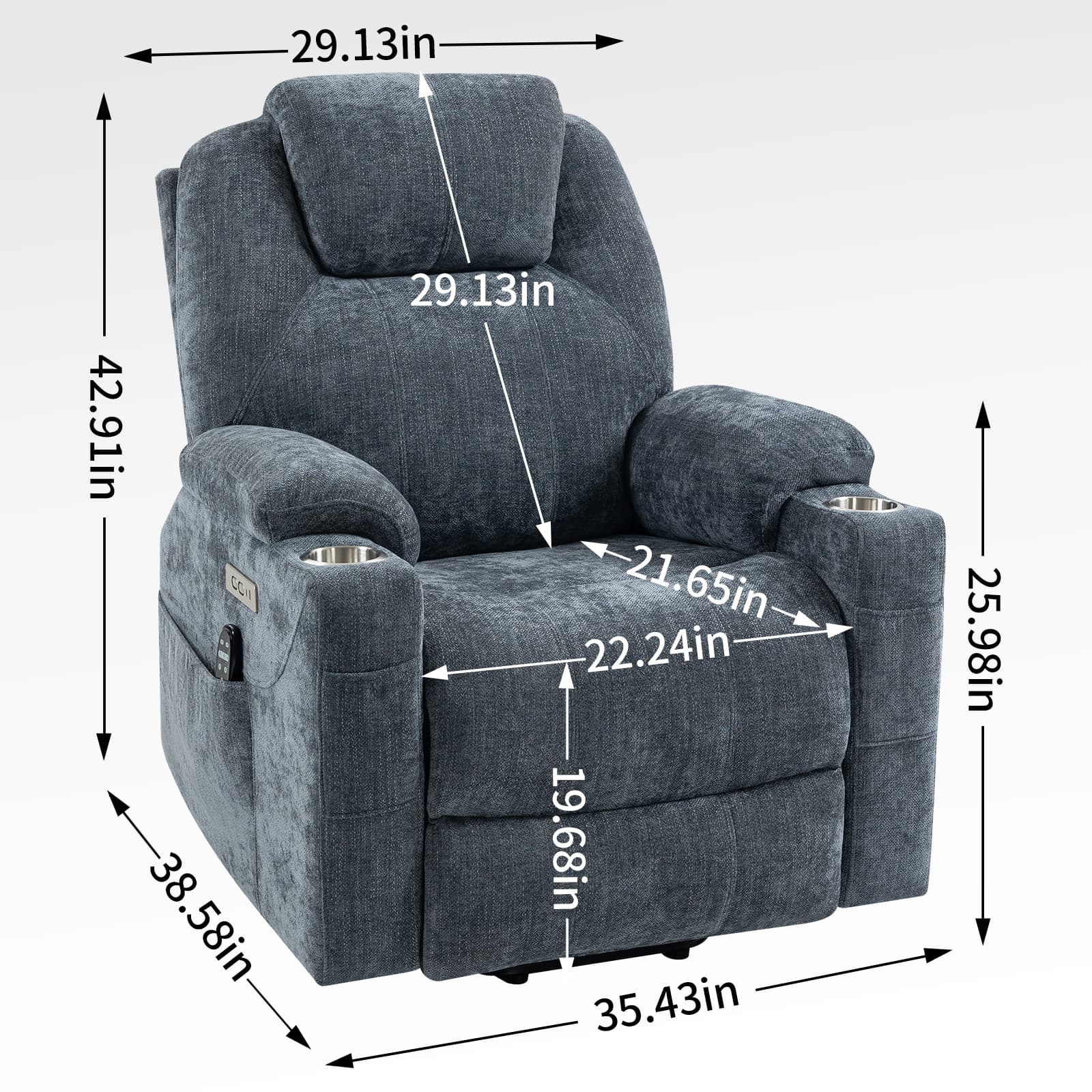 Power Lift Electric Massage Heat USB Recliner Chair