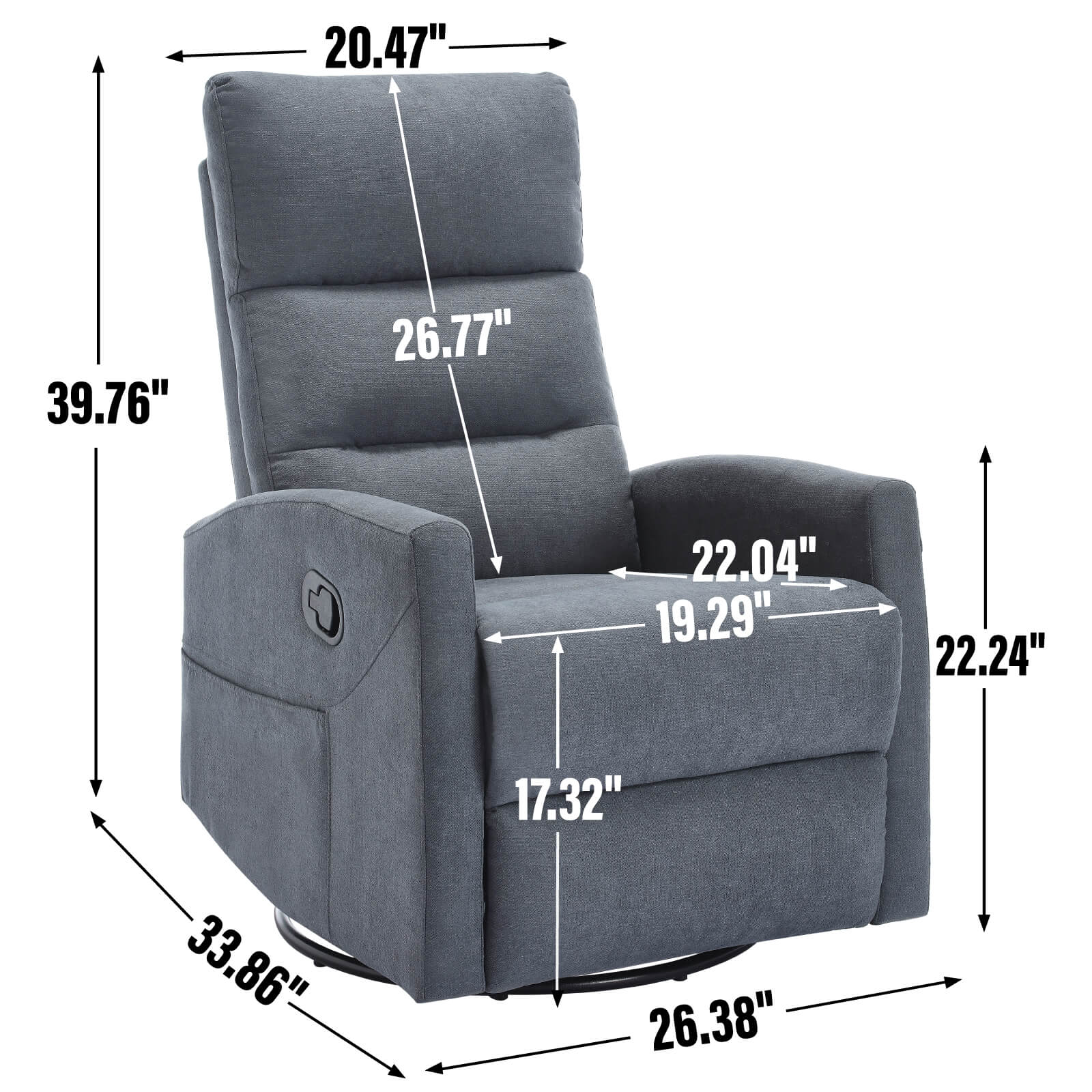 Modern Polyester Fabric Manual 360 Swivel Rocker Recliner Chair