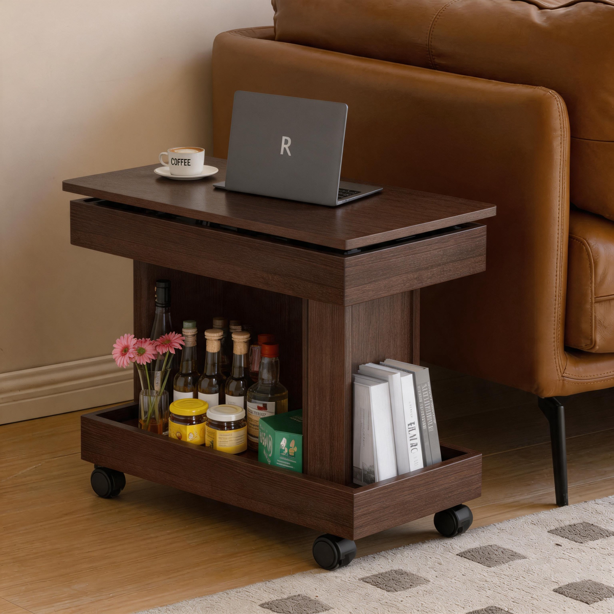Modern 360° Rotating Lift-Top Coffee Table with Wheels