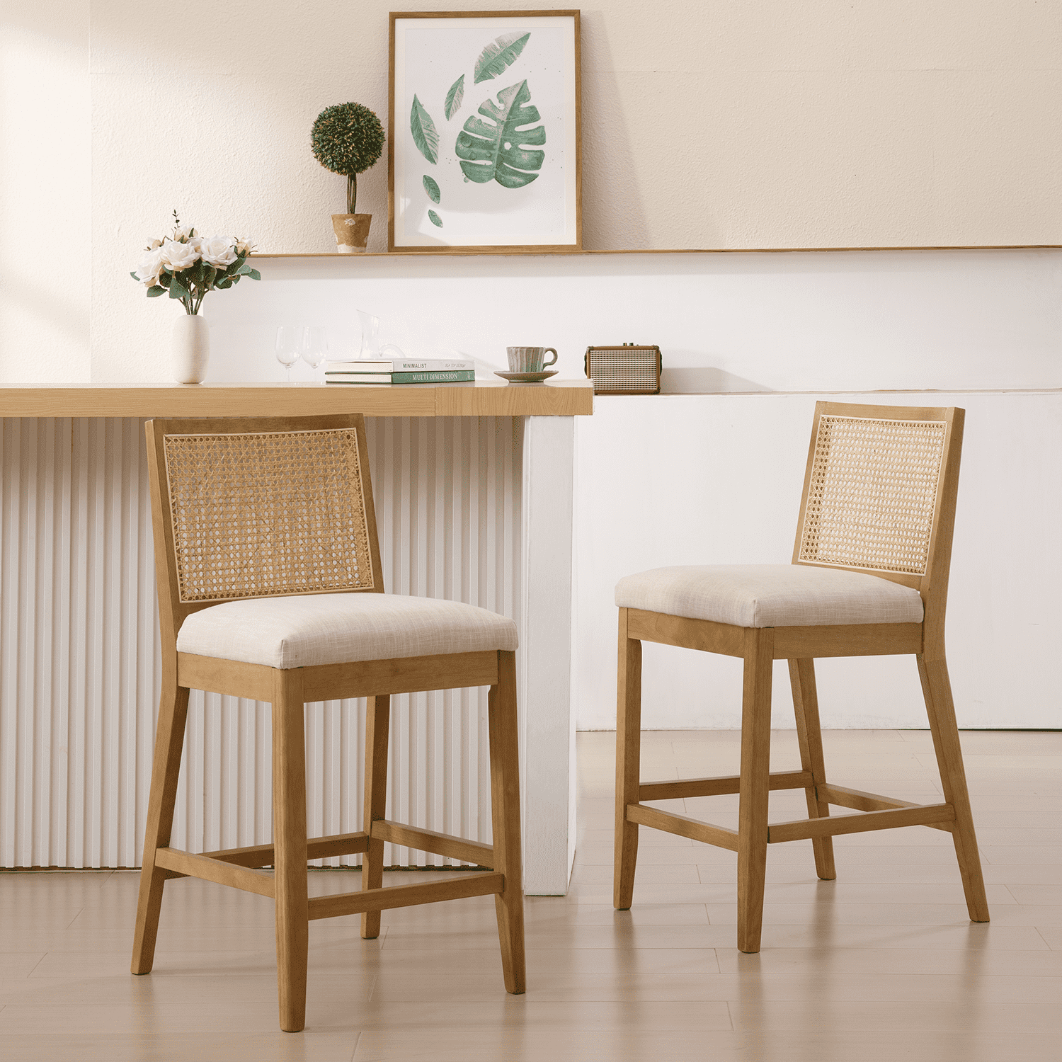 EALSON 26.5"H Rattan Back Wood Counter Stools Set of 2 - 5802CS
