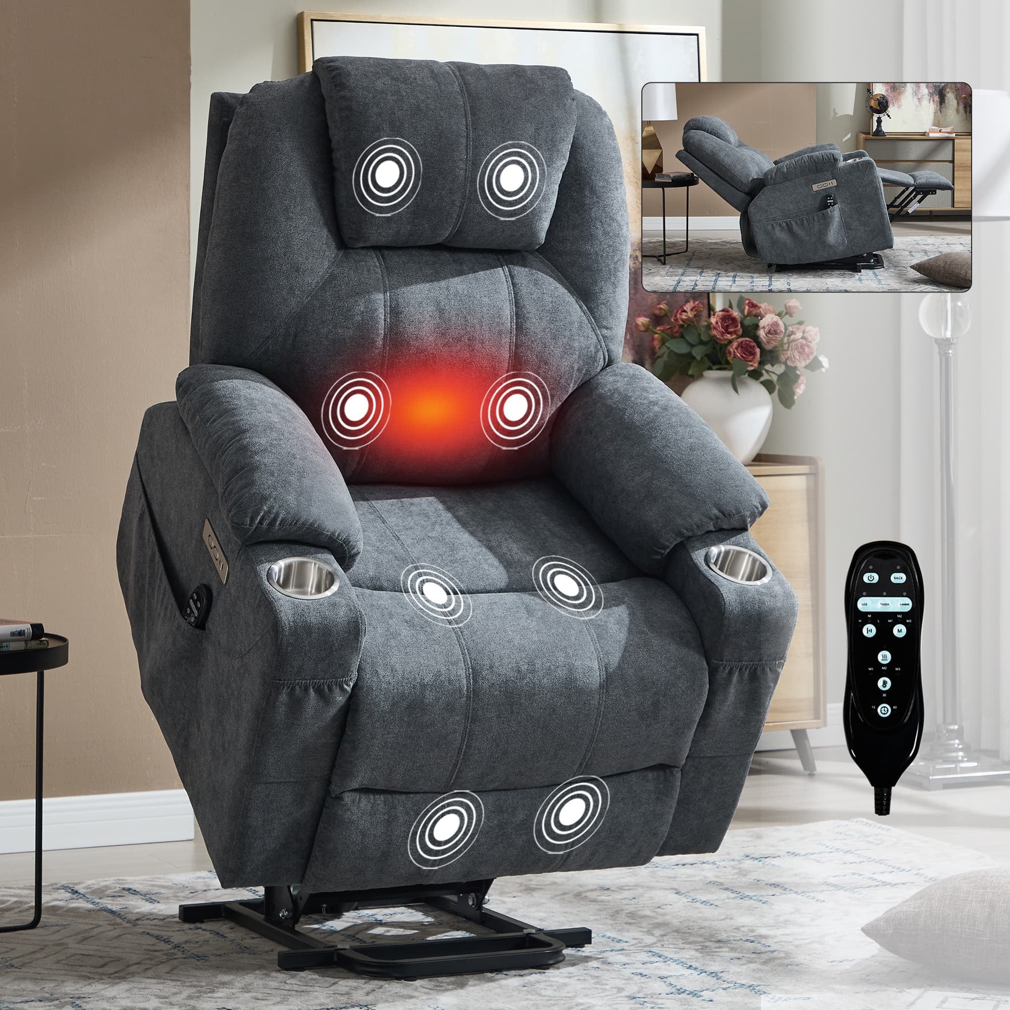 Power Lift Electric Massage Heat USB Recliner Chair