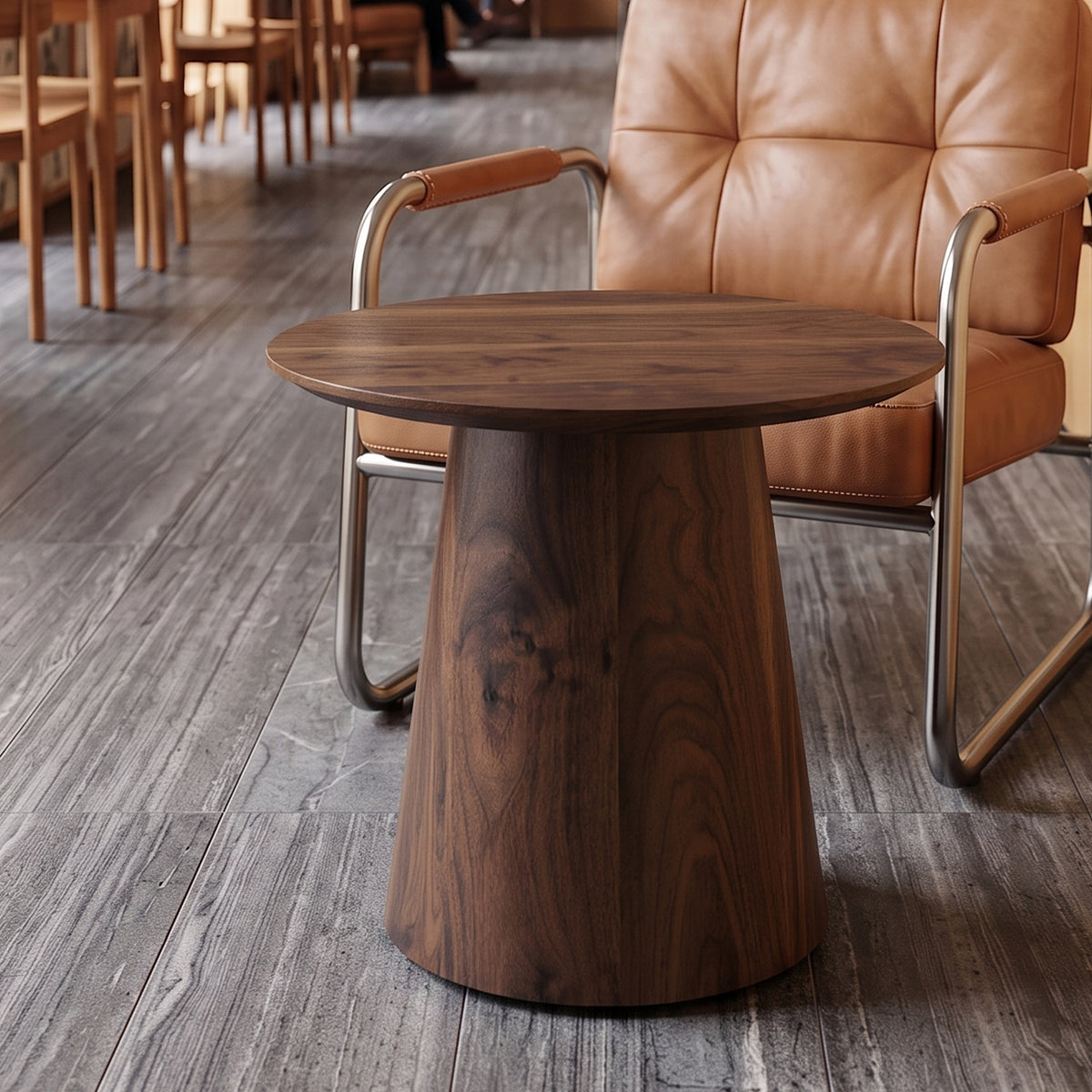 20" Round Walnut Finish Pedestal Side Table