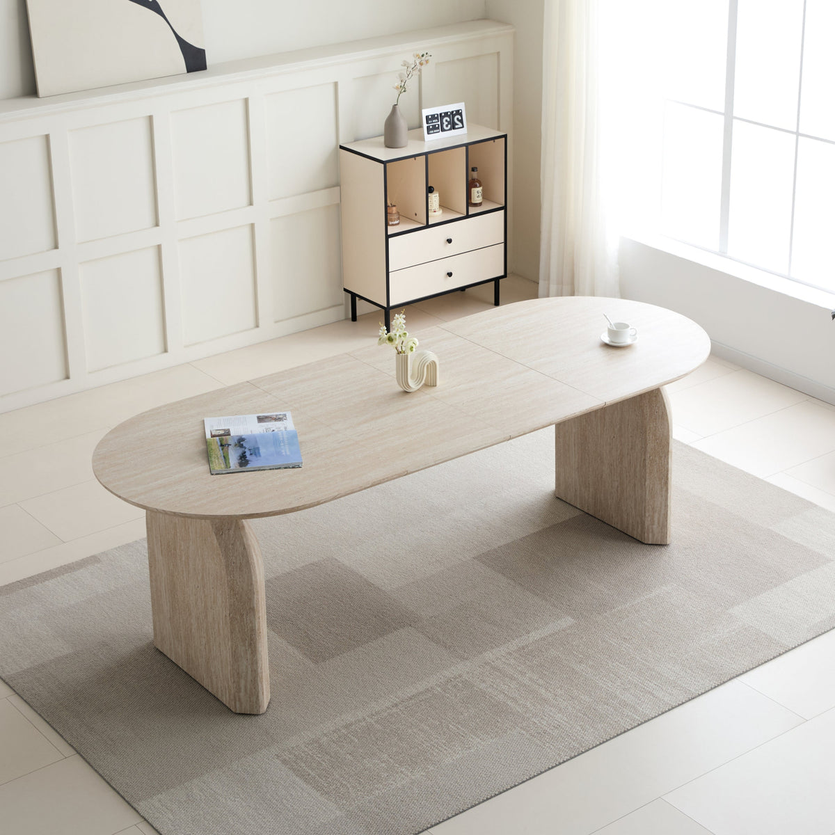 59" to 91" Extendable Oval Dining Table with Dual-Pillar Legs