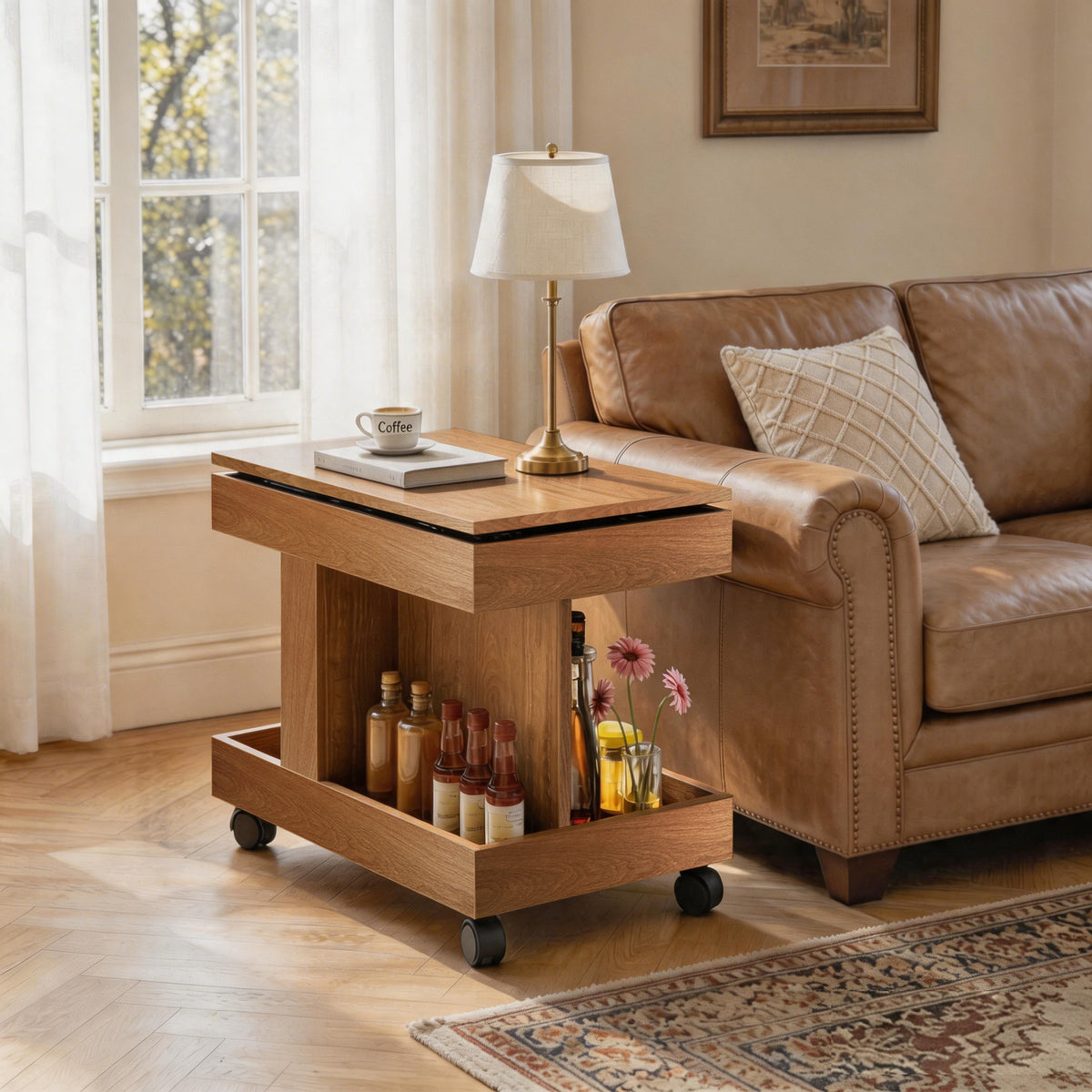 Modern 360° Rotating Lift-Top Coffee Table with Wheels