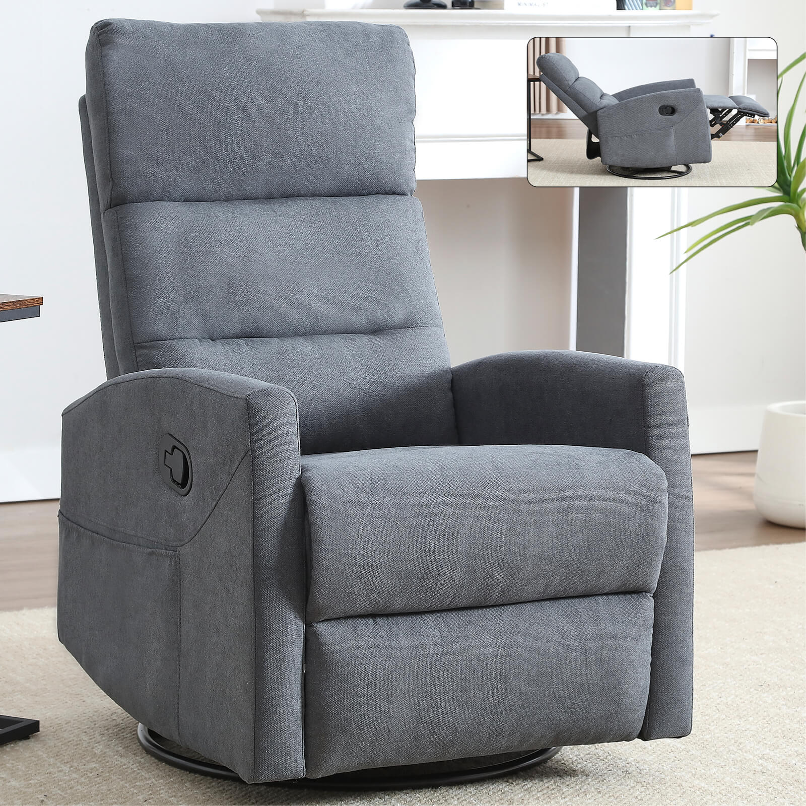 Modern Polyester Fabric Manual 360 Swivel Rocker Recliner Chair