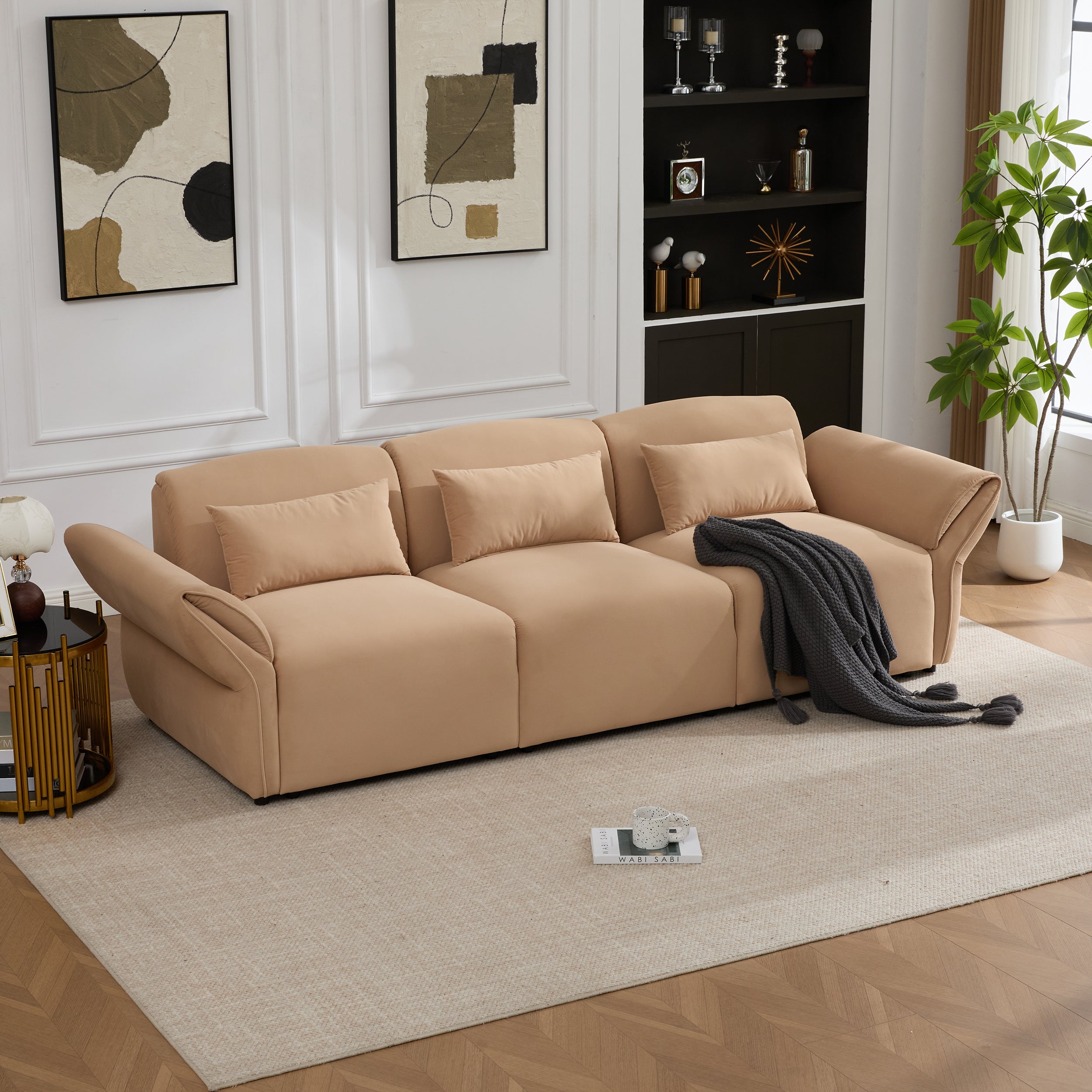 Vintage 3 Seater Cloud Couch Deep Seat Sofa with Lumbar Pillows
