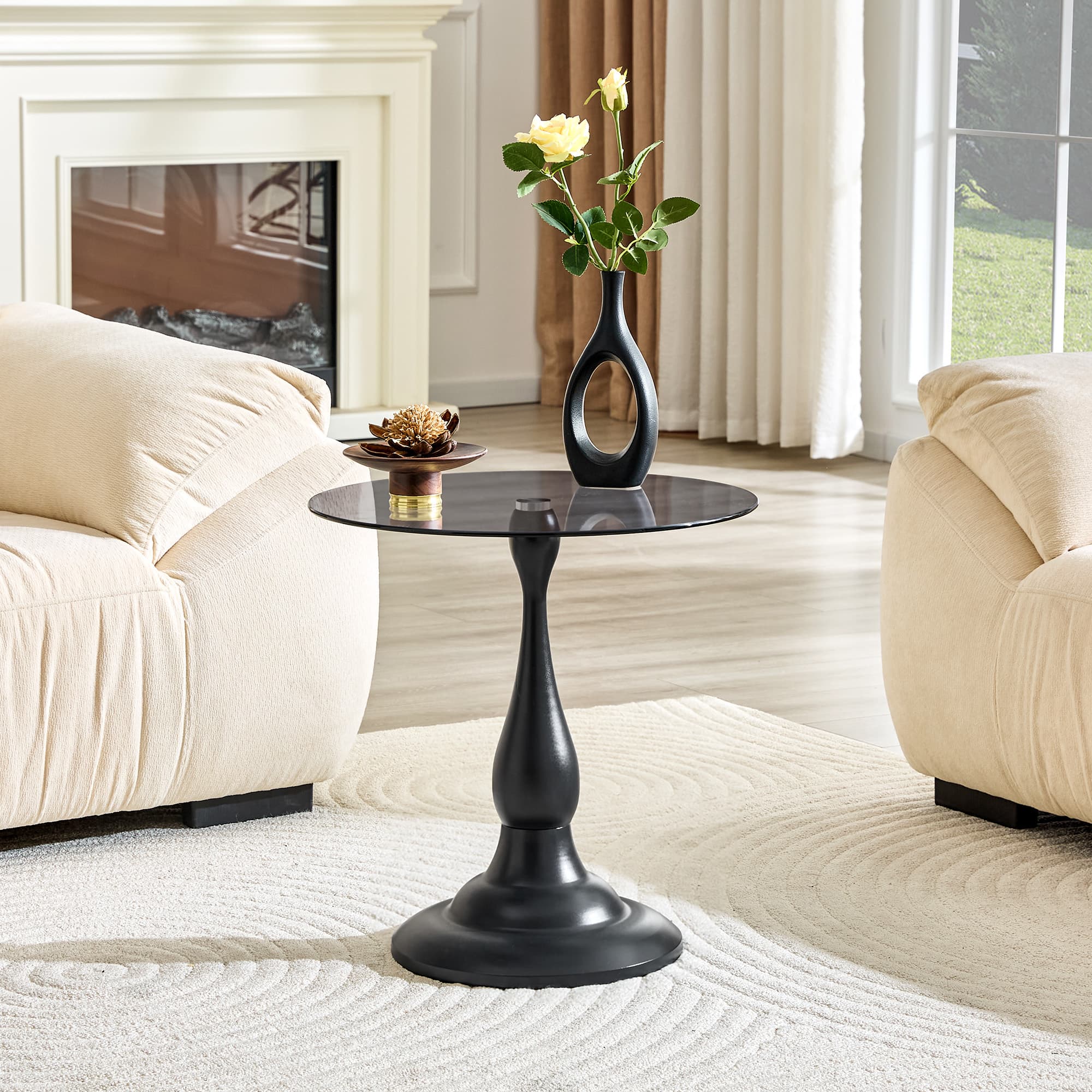 Modern 20 Inch Round Glass Side Table Metal End Table for Living Room
