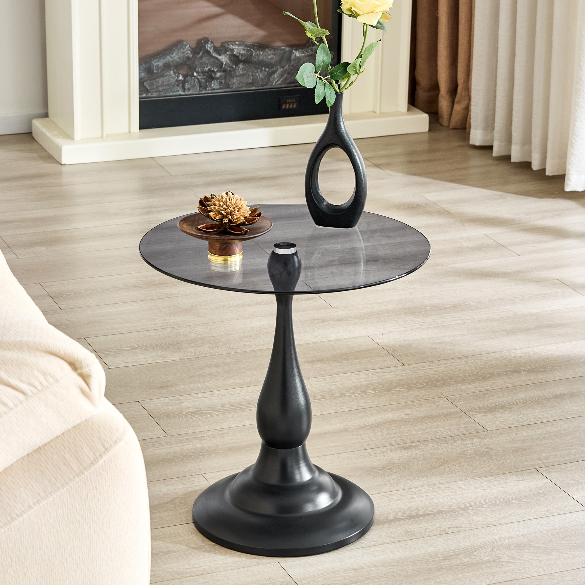 Modern 20 Inch Round Glass Side Table Metal End Table for Living Room