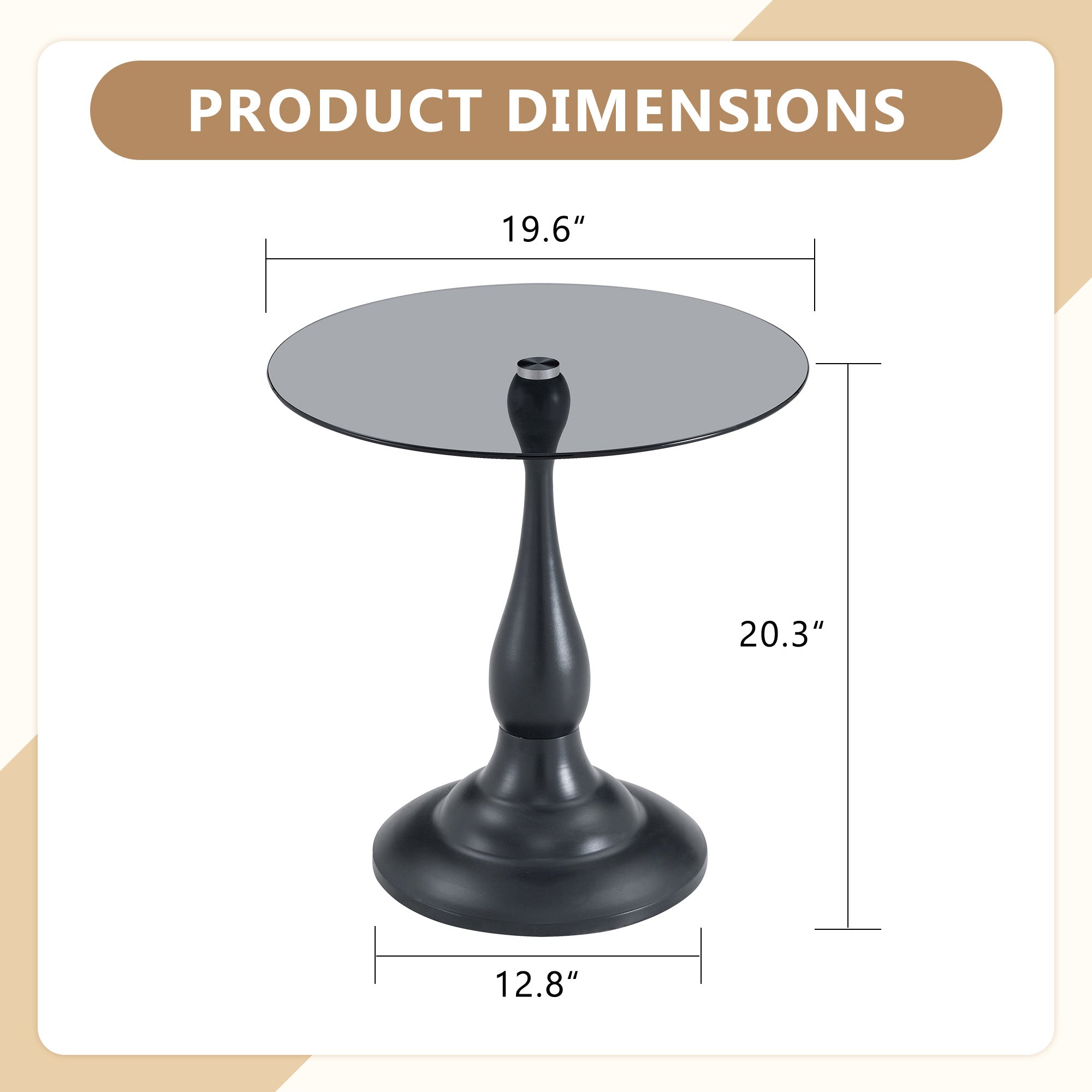 Modern 20 Inch Round Glass Side Table Metal End Table for Living Room