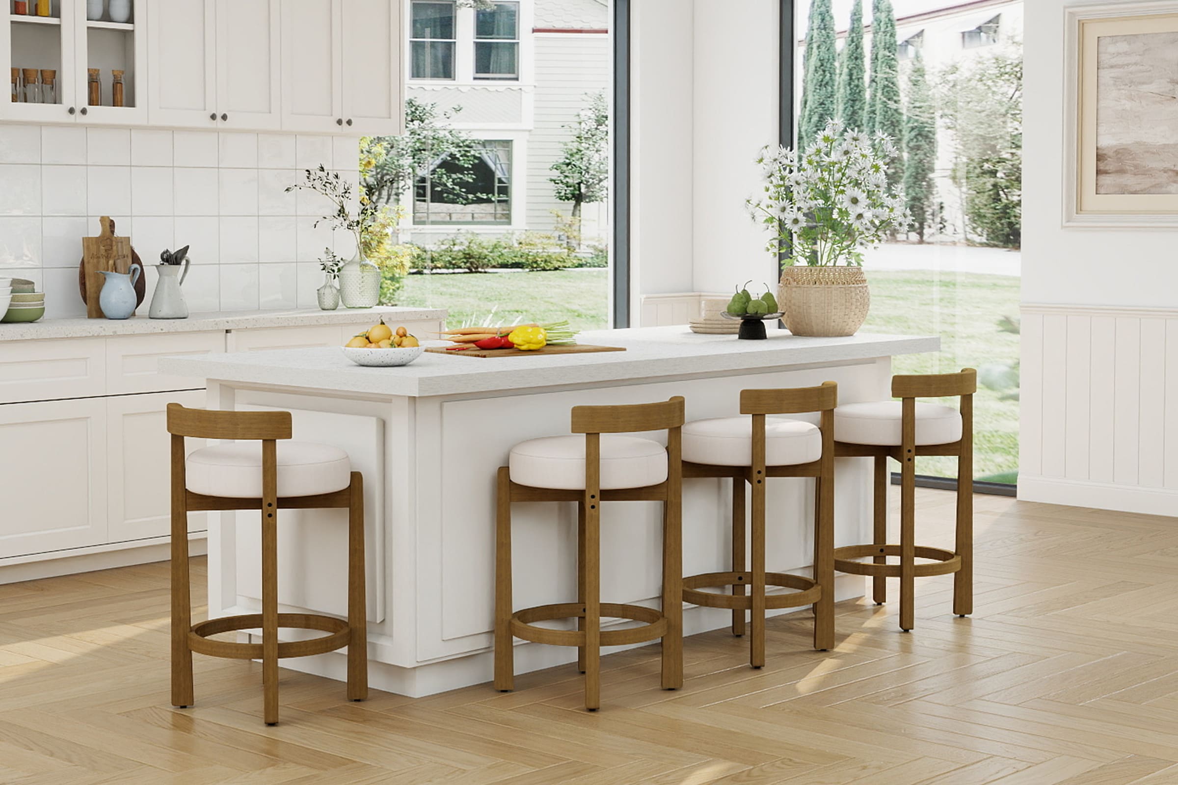 CHAIRUS 26.5"H Round Cushion Bar Stools Set of 2 - 5733CS